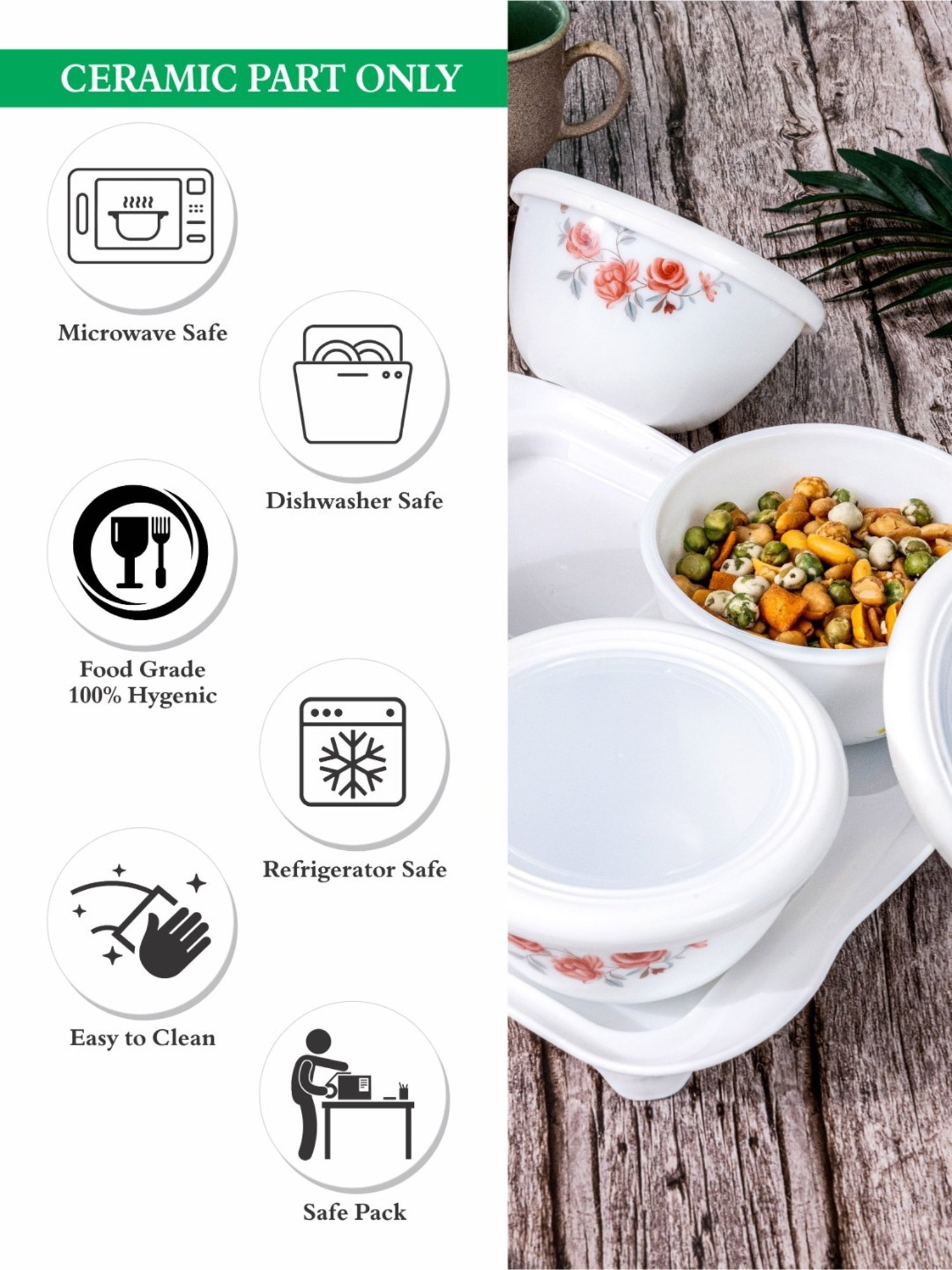 Cello White Opalware Tiffany Dry Fruit Storage Bowl - Set of 9