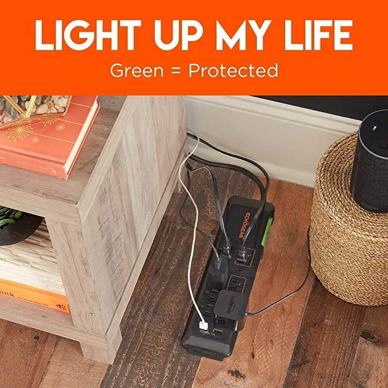 Low Profile Surge Protector Power Strip with 8 Outlets & 2 USB Ports - Best Surge Suppressor with 2160 Joules of Protection - Slim Black Profile is Easy to Store & Wall Mountable