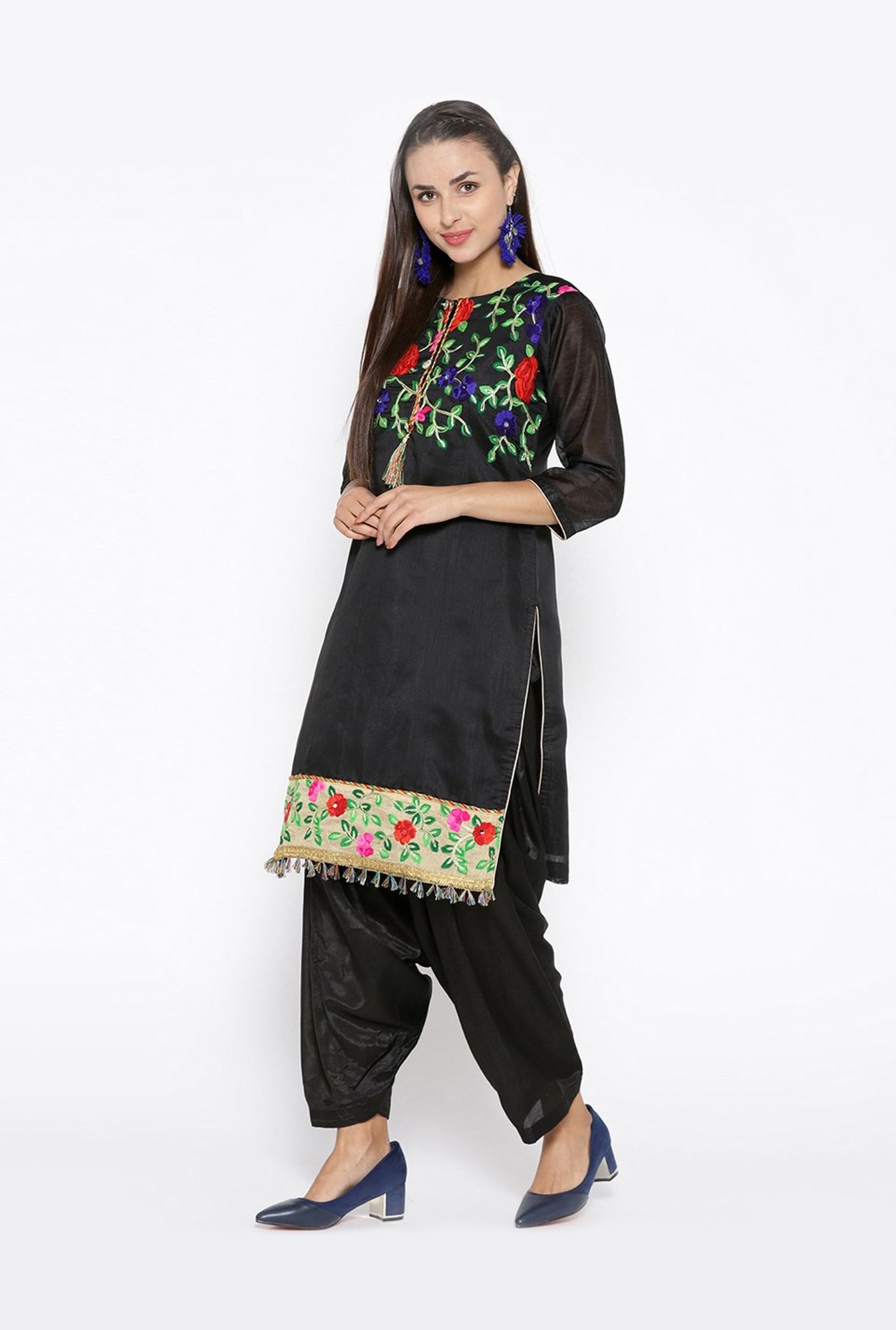 Chhabra 555 Black Embellished Unstitched Dress Material With Dupatta