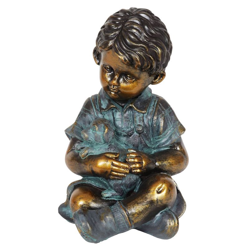 10.24" Look Boy and Puppy Statue Bronze - Exhart