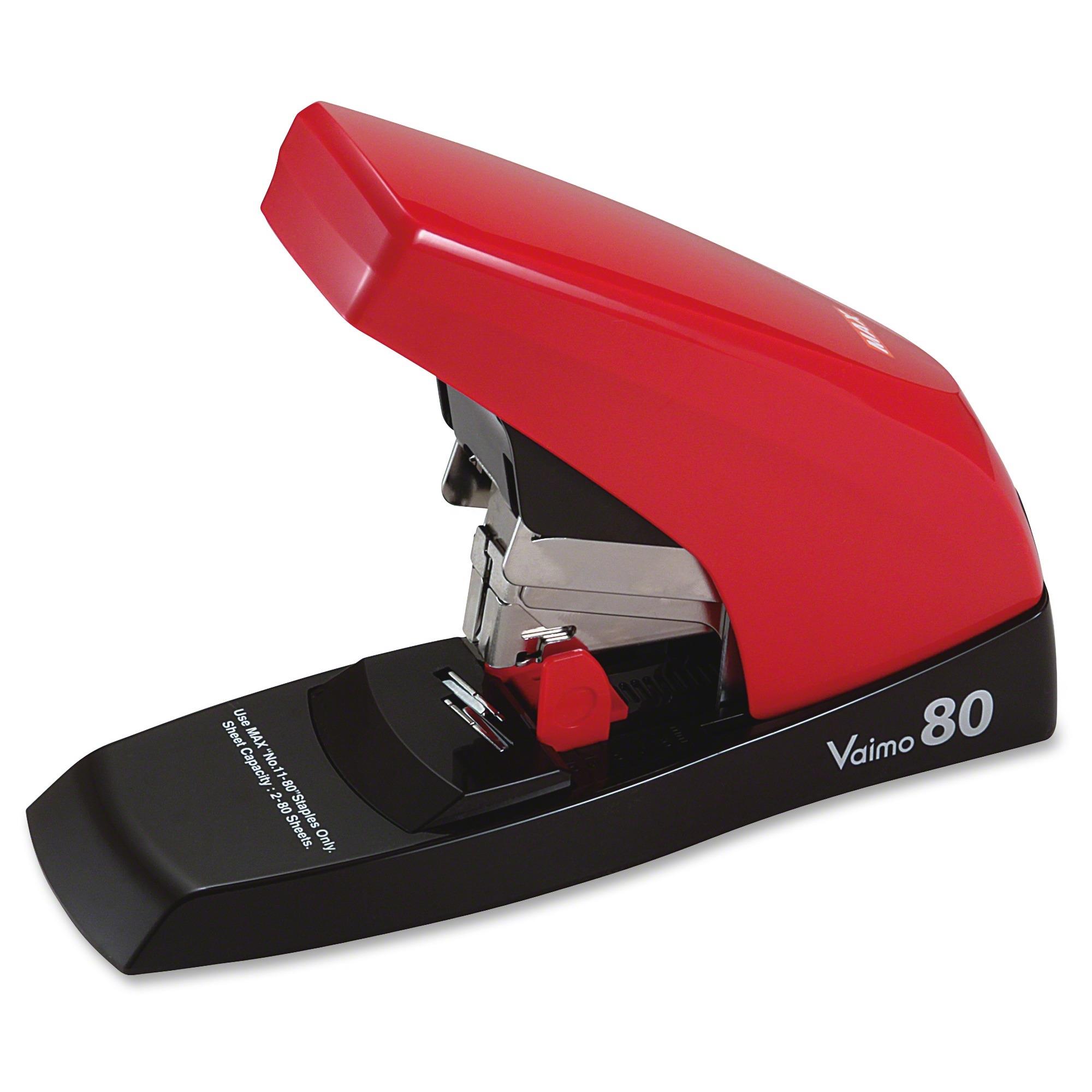 Max USA - HD11UFL - Vaimo 80 Heavy-Duty Flat-Clinch Stapler, 80-Sheet Capacity, Red/Brown