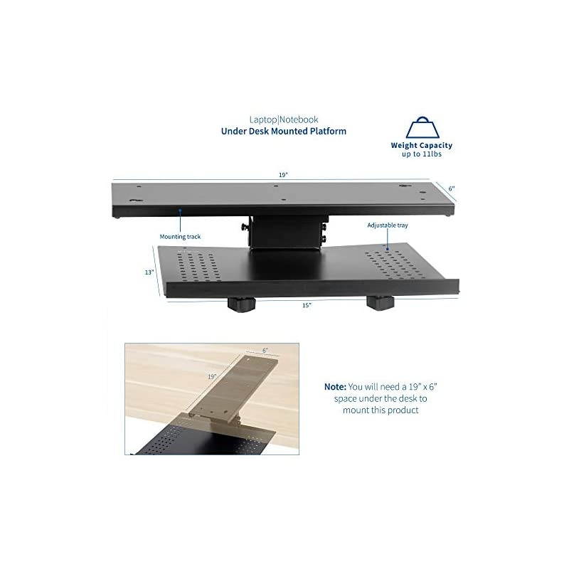 Black Sliding 19 x 6 inch Tray Track Adjustable Platform Mounted Under Desk | Laptop Notebook Holder for Office Desk DESKAC02A
