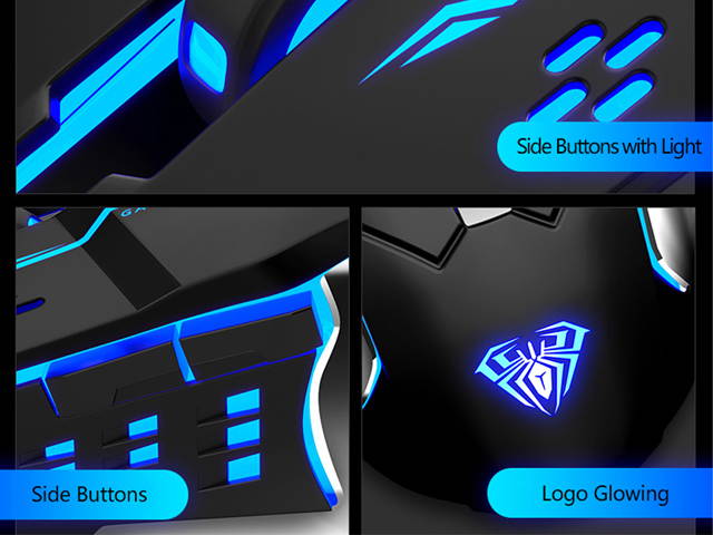 AULA S20 Gaming Mouse Marco Programmable Cool Lighting USB Optical Mouse Gaming for PC Laptop Computer