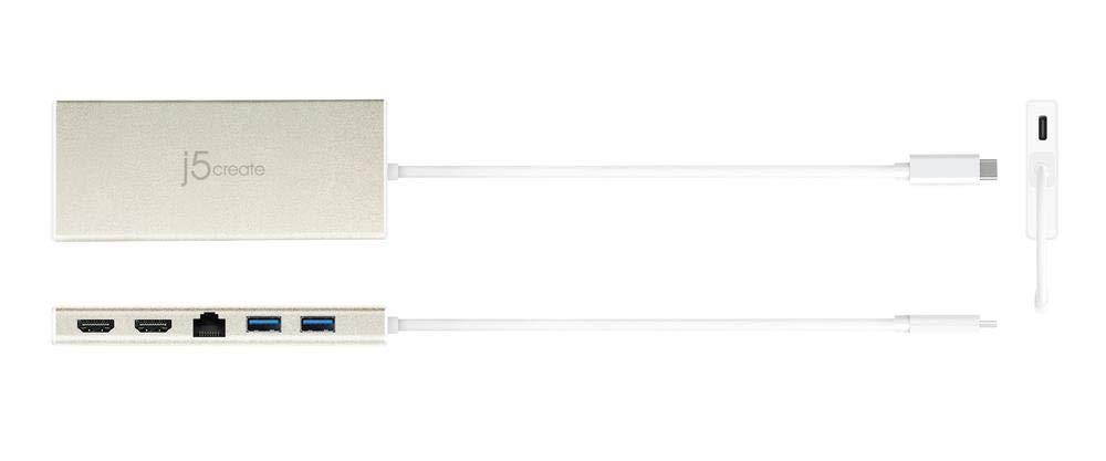 j5create USB C Hub Adapter Dock Type C Adapter USB Docking Station | Dual HDMI & 2X USB-A 3.0 Ports, Ethernet | Power Delivery (PD) 2.0 | 4K Resolution Display | Windows/macOS 10.8 or Later