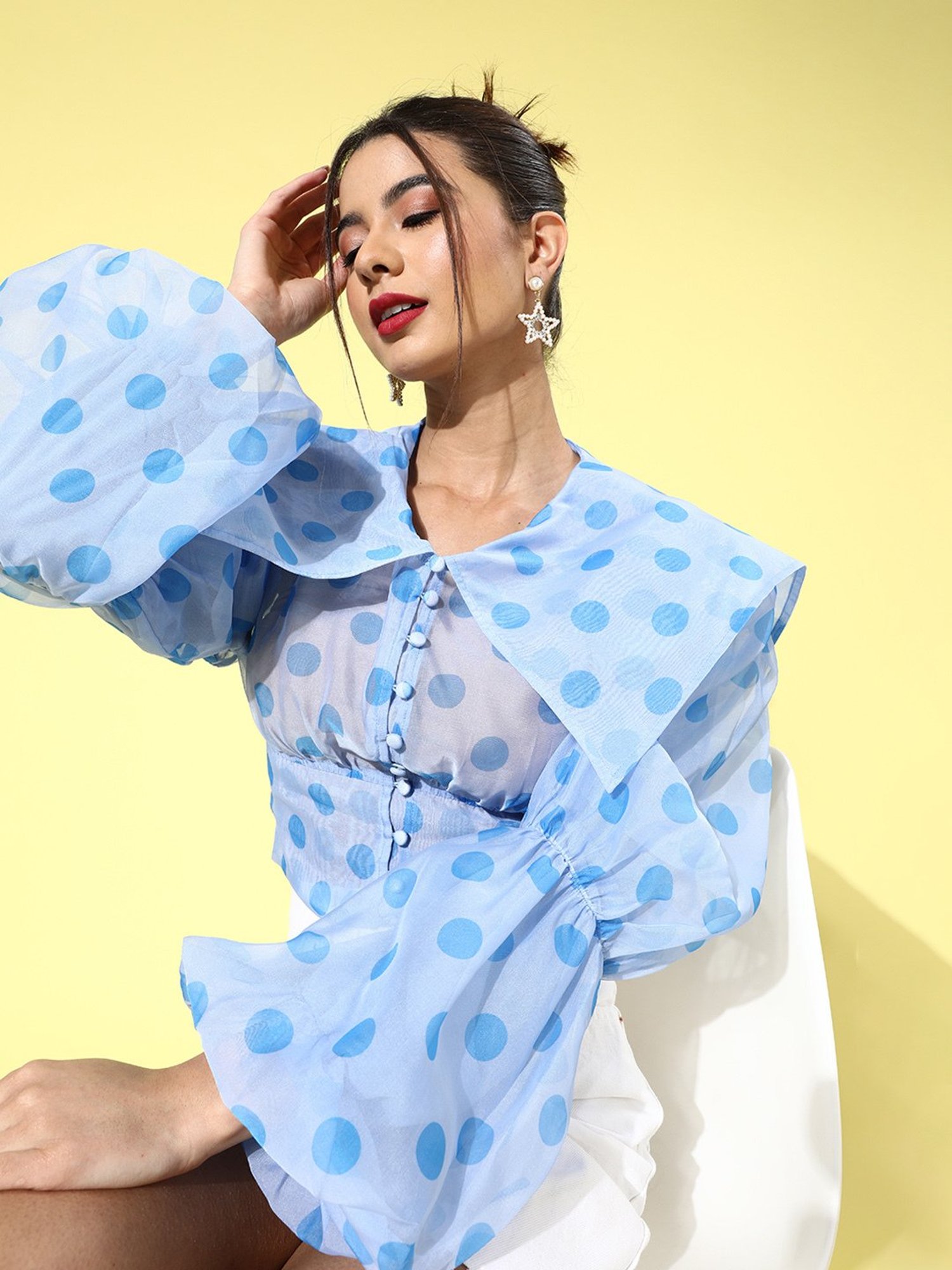 KASSUALLY Light Blue Polka Dot Top