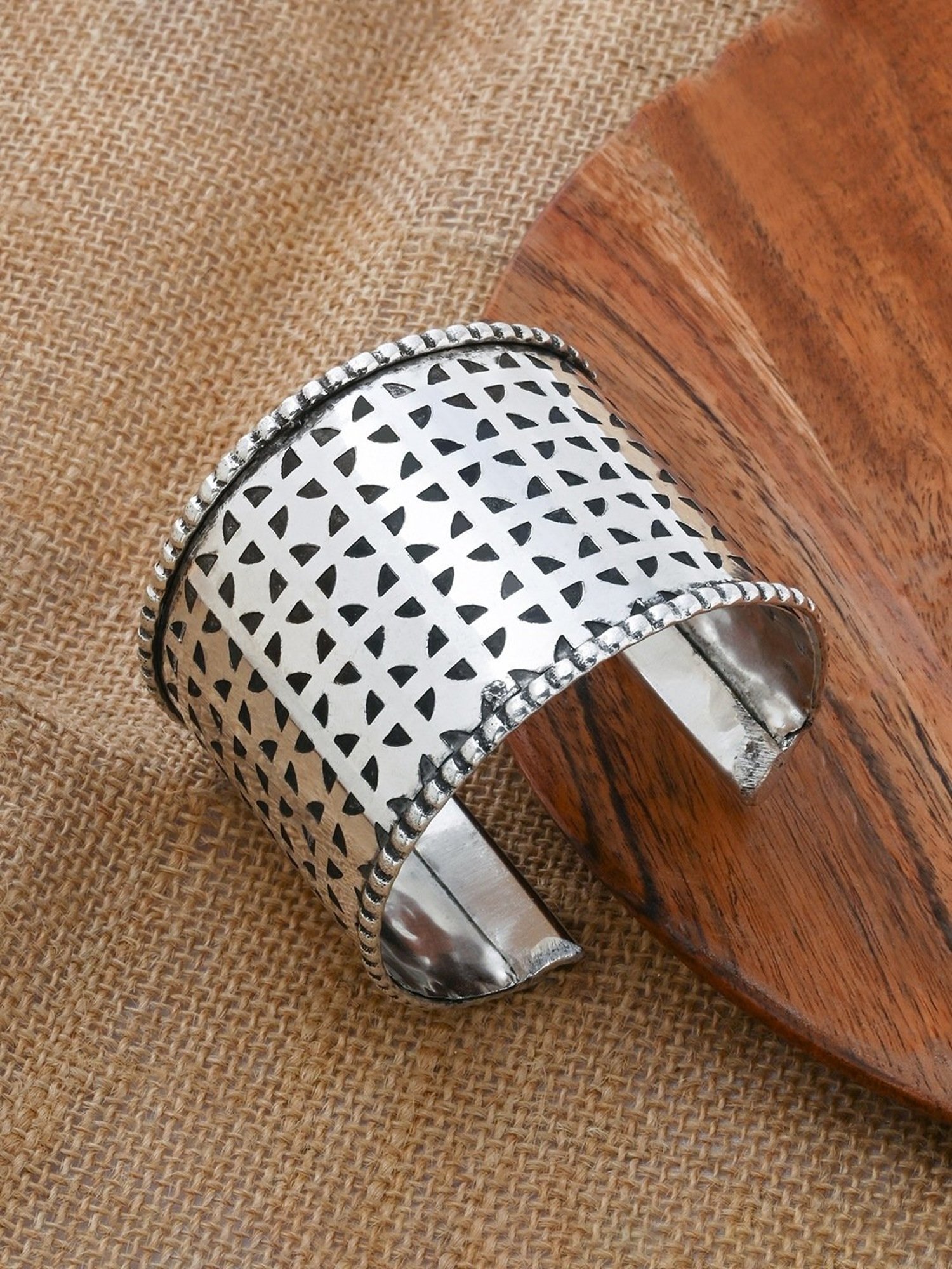 Teejh Fizah Silver Oxidized Cuffs Bracelet