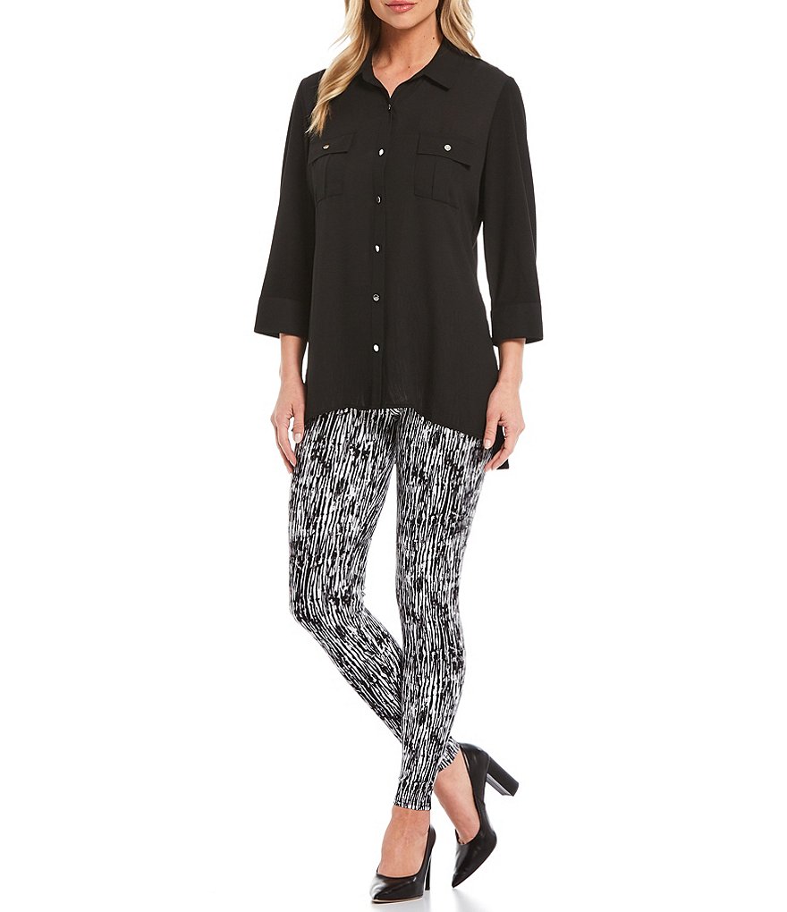 Slim Factor by Investments Bridget 3/4 Sleeve Button Front Hi-Low Top