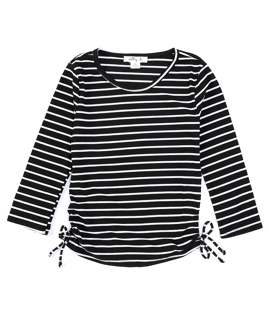 Ally B Big Girls 7-16 Long-Sleeve Striped Shirred-Sides Knit Top