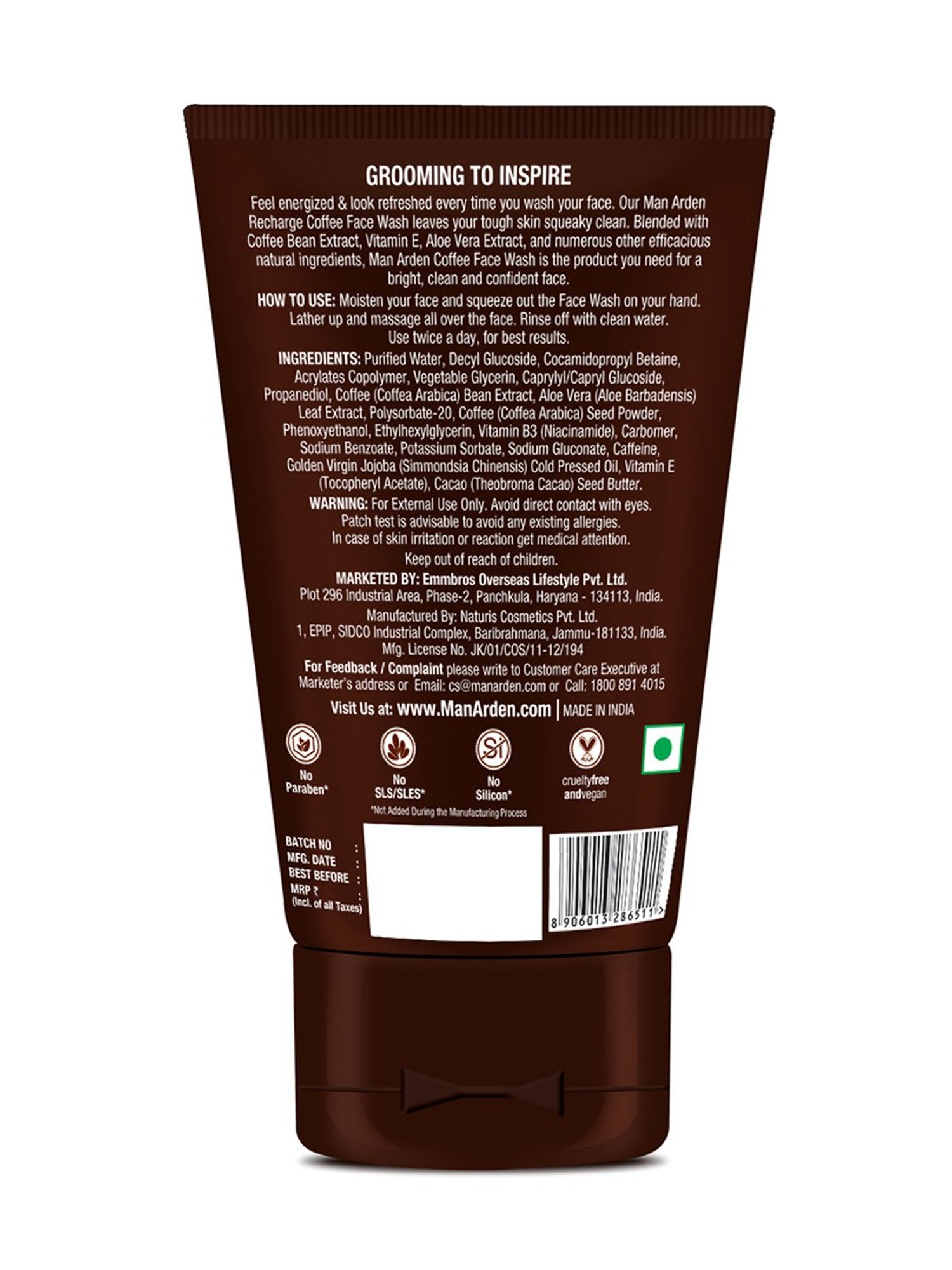 Man Arden Caffeine Series Coffee Face Wash - No Parabens, Sulphate, Silicones - 100 ml