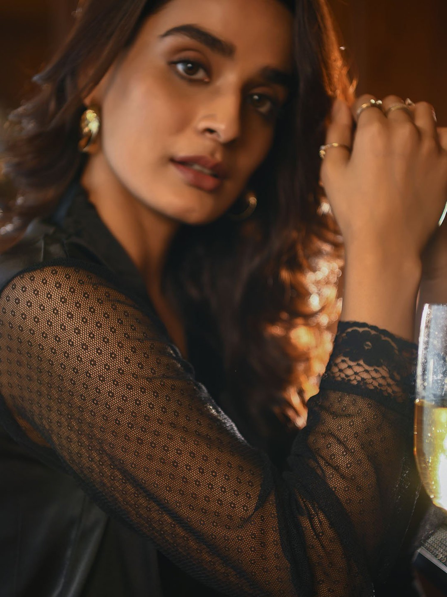 Dusk Attire Black Black Satin Net Pyjama Set