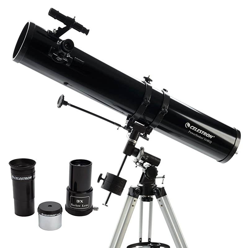 PowerSeeker 114EQ Telescope - Manual German Equatorial Telescope for Beginners - Compact and Portable - BONUS Astronomy Software Package - 114mm Aperture