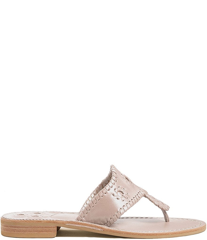 Jack Rogers Jacks Natural Flat Leather Whipstitch Detail Thong Sandals