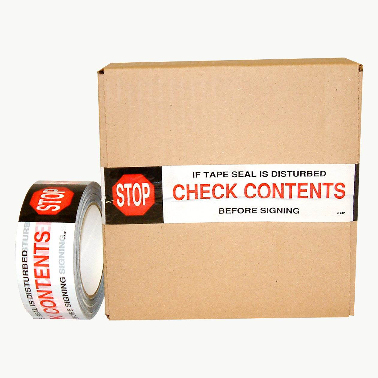 JVCC PP20 Printed Packaging Tape: 2 in x 110 yds. (White with "IF TAPE SEAL IS DISTURBED CHECK CONTENTS BEFORE SIGNING" printing)