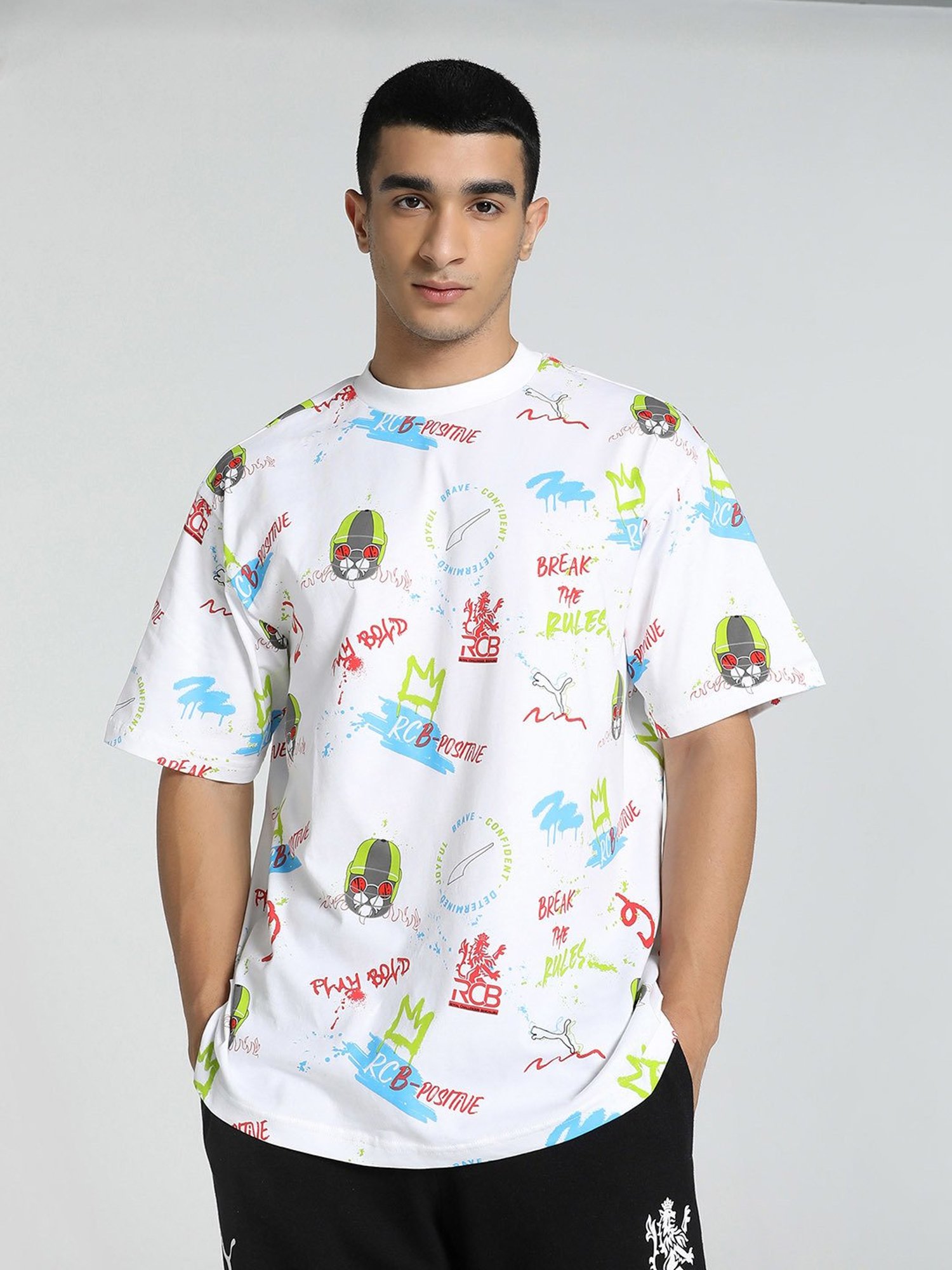 Puma x RCB White Relaxed Fit Graphic Print Cotton T-Shirt