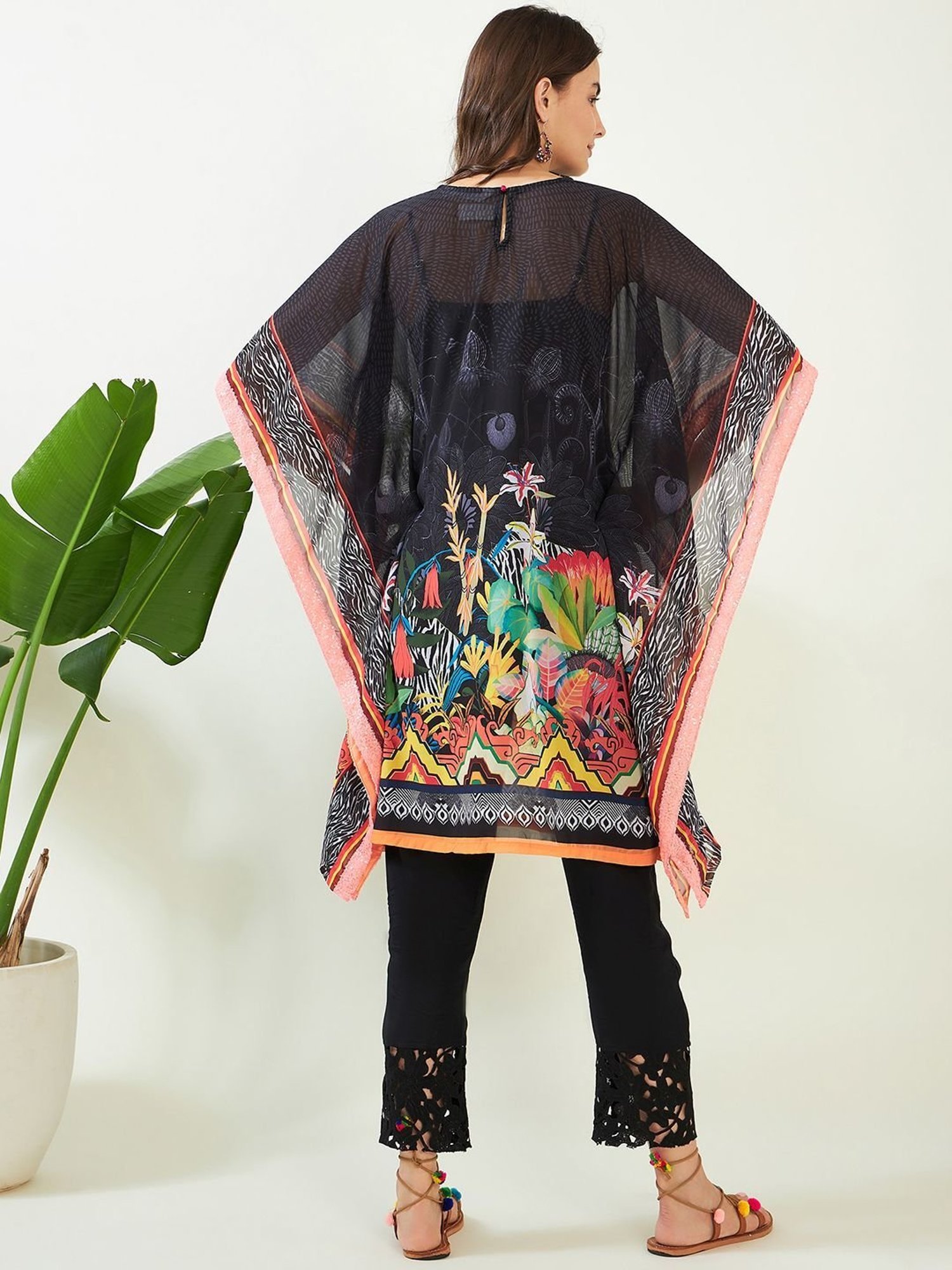 The Kaftan Company Black Printed A Line Kaftan