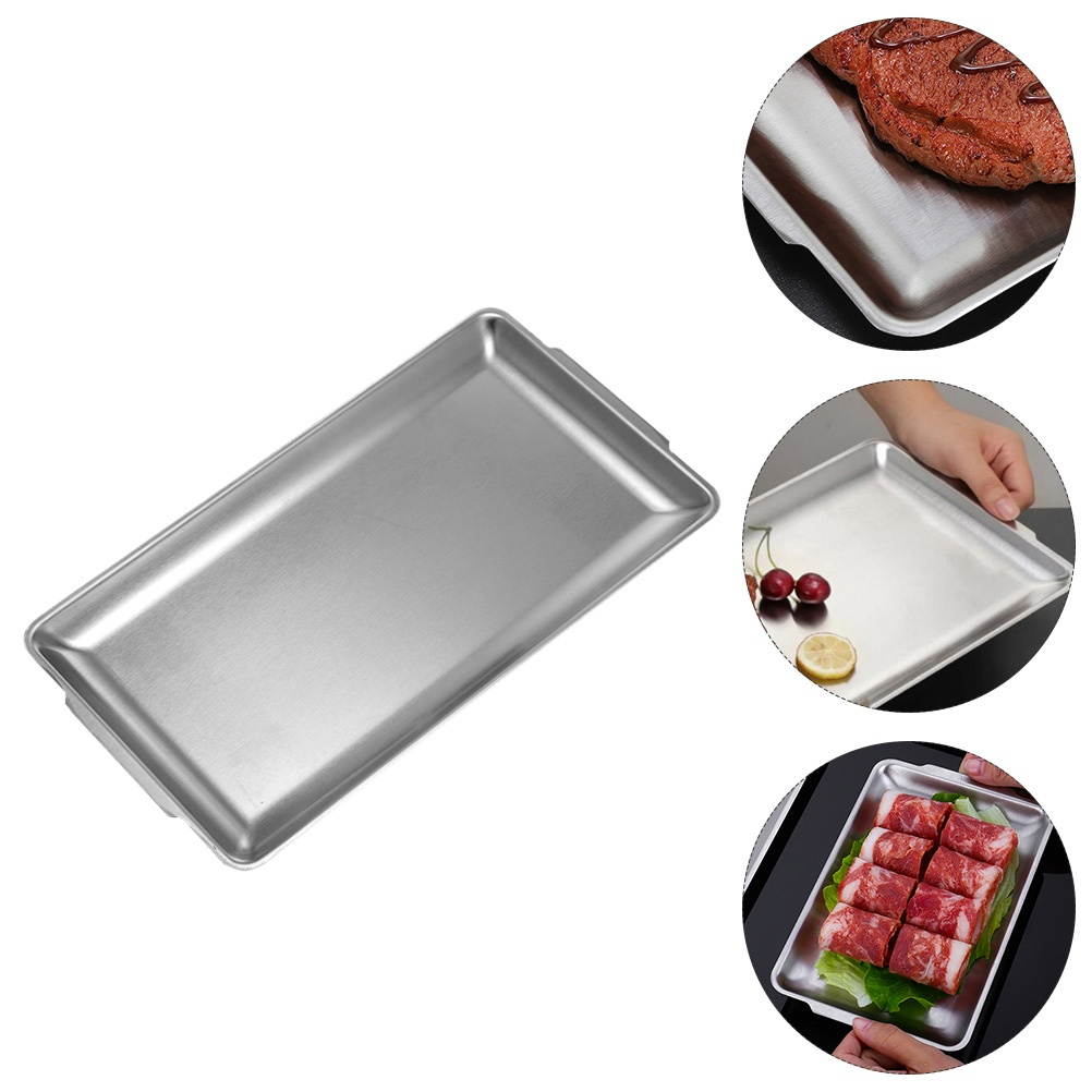 1Pc Stainless Steel Oblong Barbecue Pan Practical Dish Plate Sushi Storage Plate