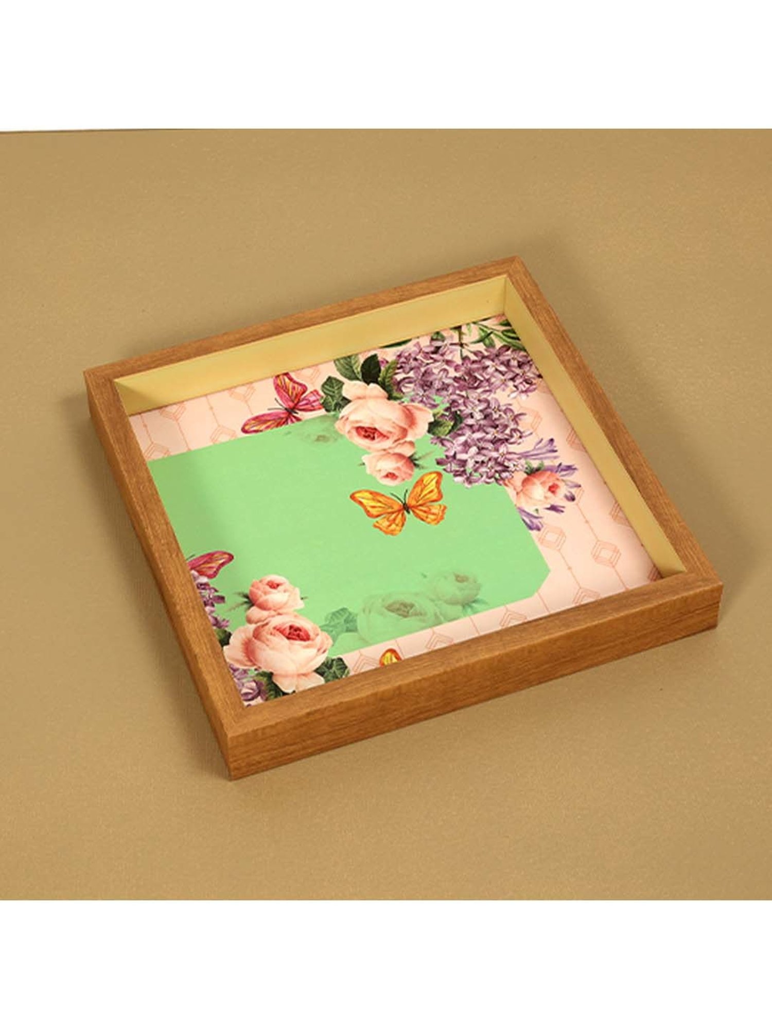 ICRAFT Groovy Mint Series Green & Beige Mdf Tray