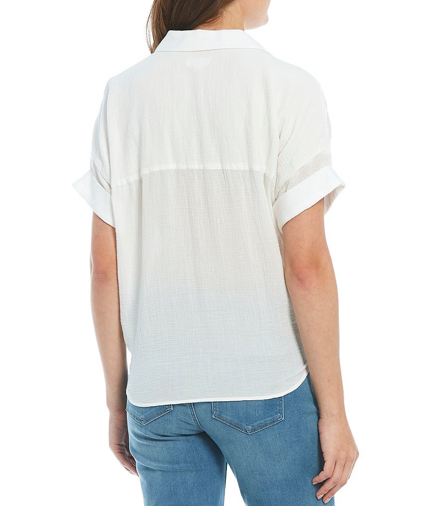 Westbound Petite Size Drop Shoulder One Pocket Tie-Front Shirt