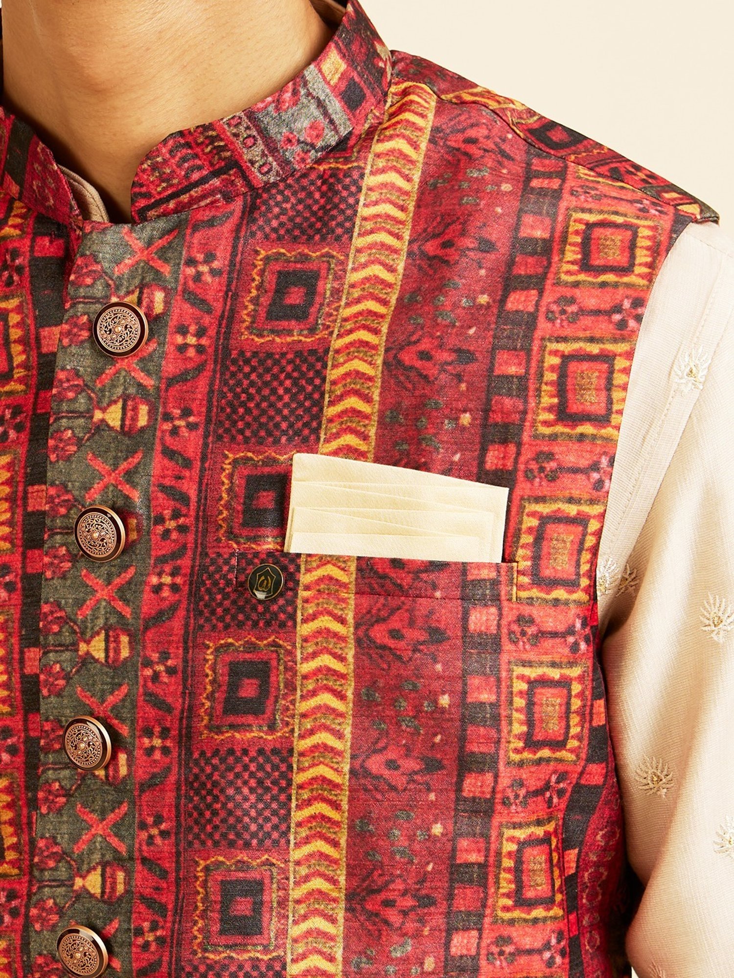 Manyavar Brown Regular Fit Printed Nehru Jacket