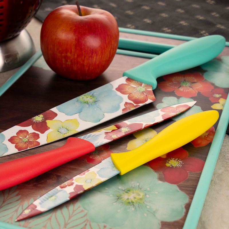 Gibson Home Jordana 7 Piece Cutlery Knife and Cutting Board Set in Multi-Color Floral