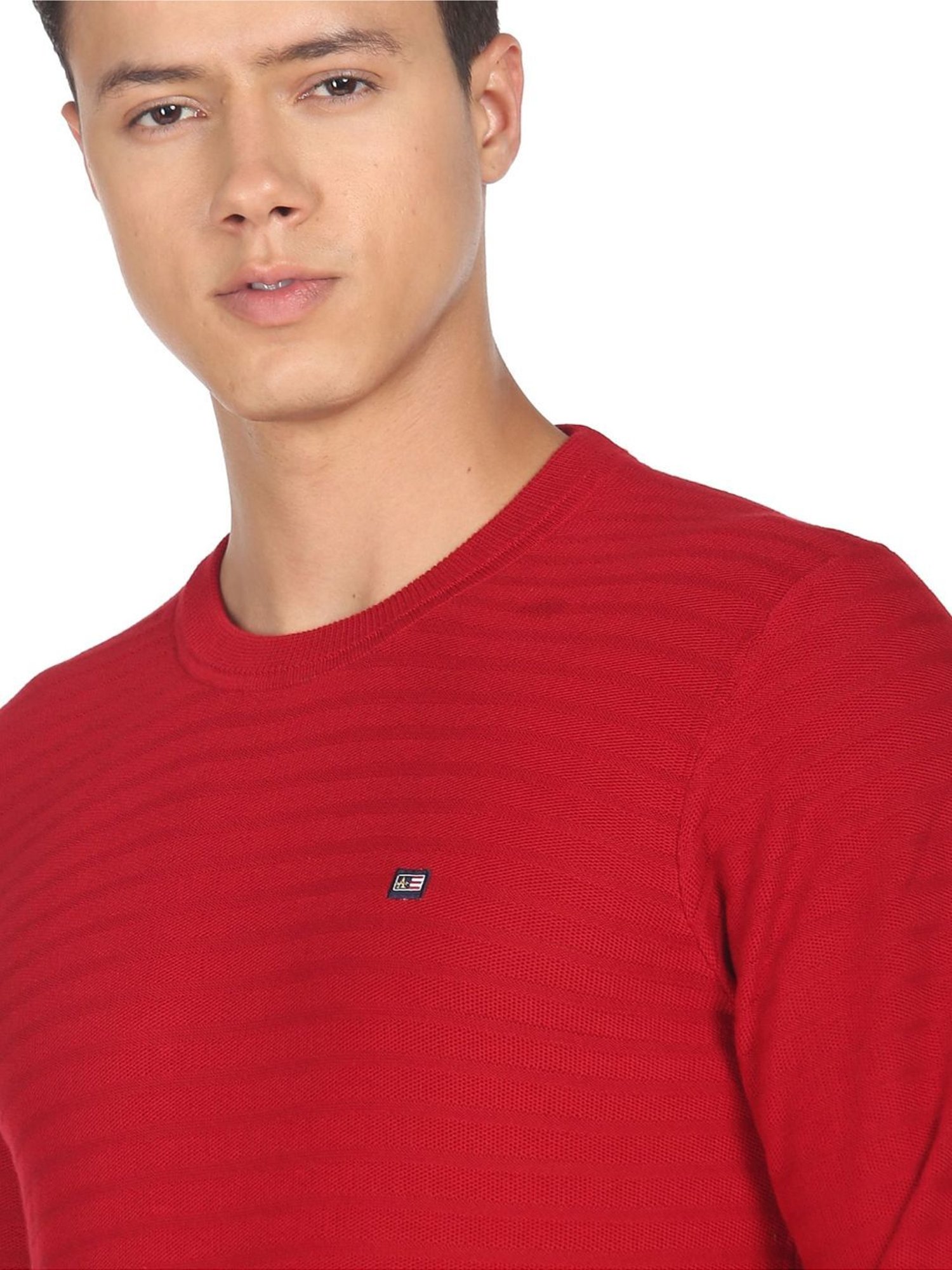 Arrow Sport Red Cotton Regular Fit Self Pattern Sweater