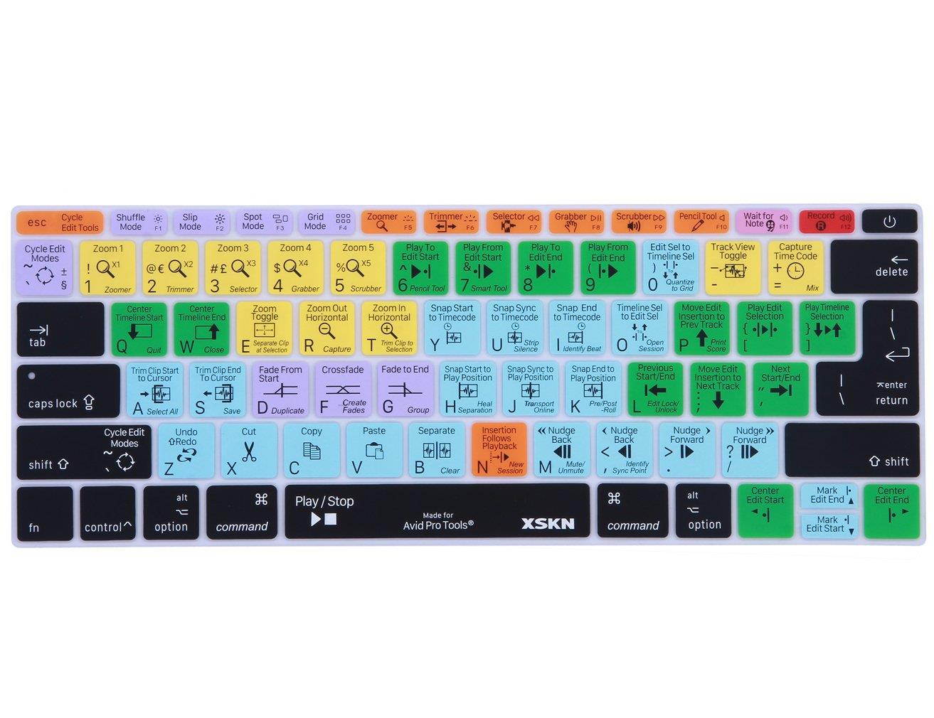 XSKN Avid Pro Tools Keyboard Cover Silicone Skin for Macbook 12 (2015 Model A1534) and New MacBook Pro 13 (2016 Model A1708, No Touch Bar), US&EU Version