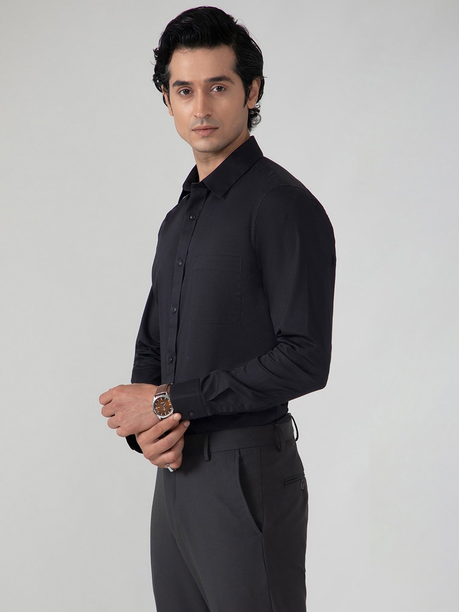 SUBTRACT Black Slim Fit Shirt