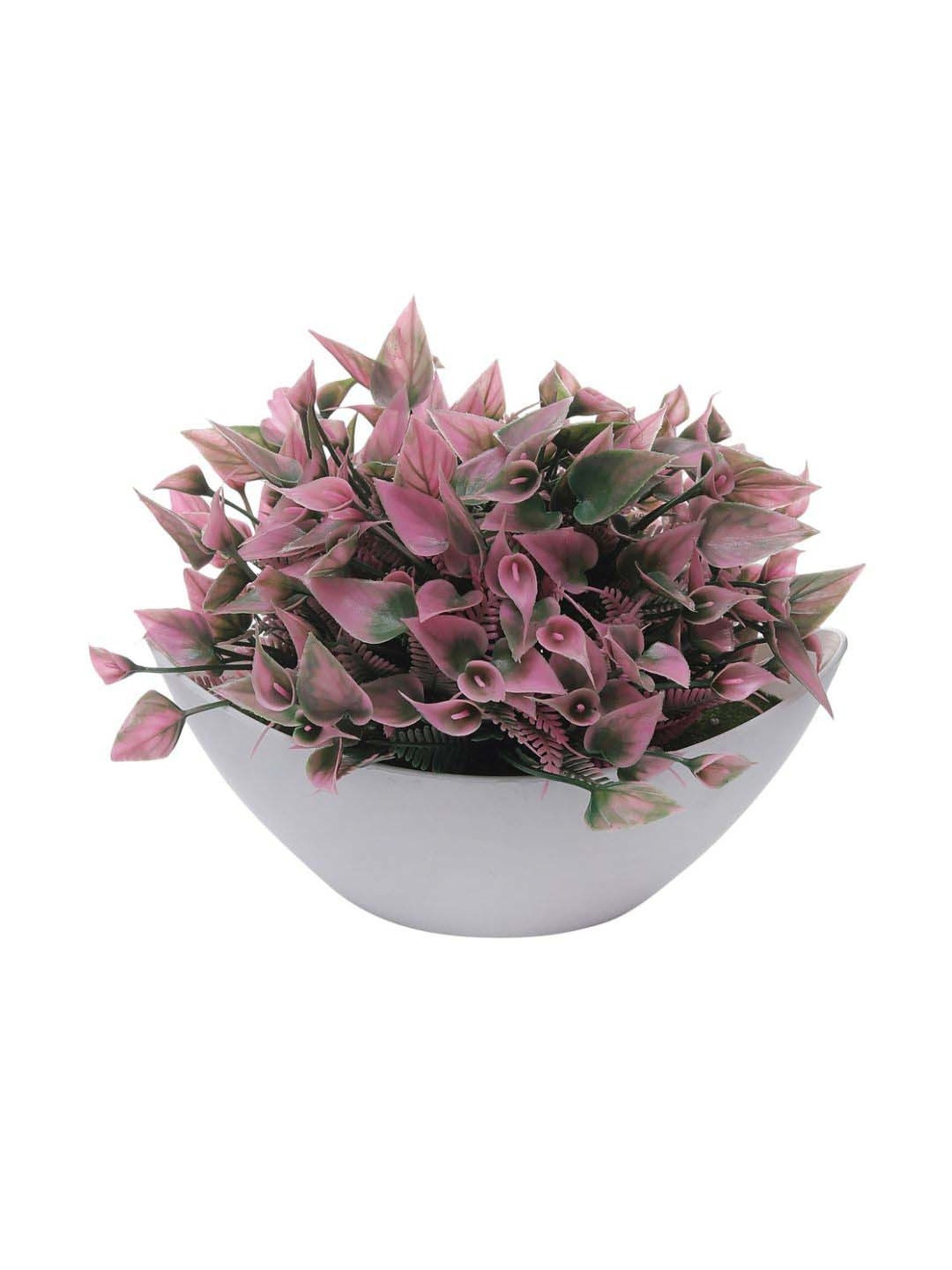 Foliyaj Green & Pink Plastic Artificial Plant With Leaves And Flowers