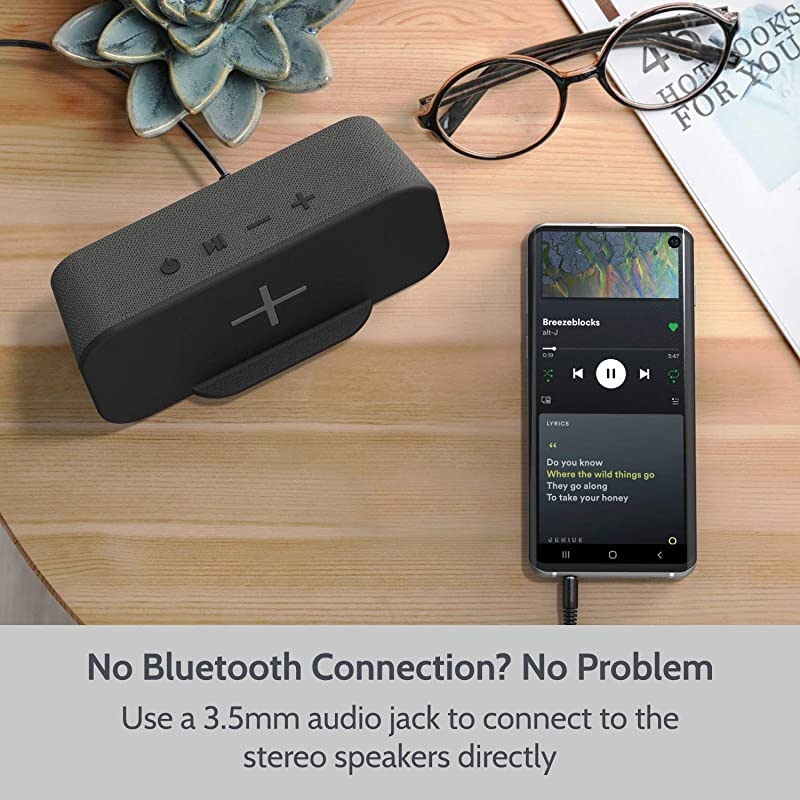 Speaker with Wireless Charger Stand, Premium Stereo Sound Speaker 18 Hours Playtime, 2 in 1 Home Audio Player Qi Charger Charging Compatible with iPhone, Samsung, Qi-Enabled Smartphones