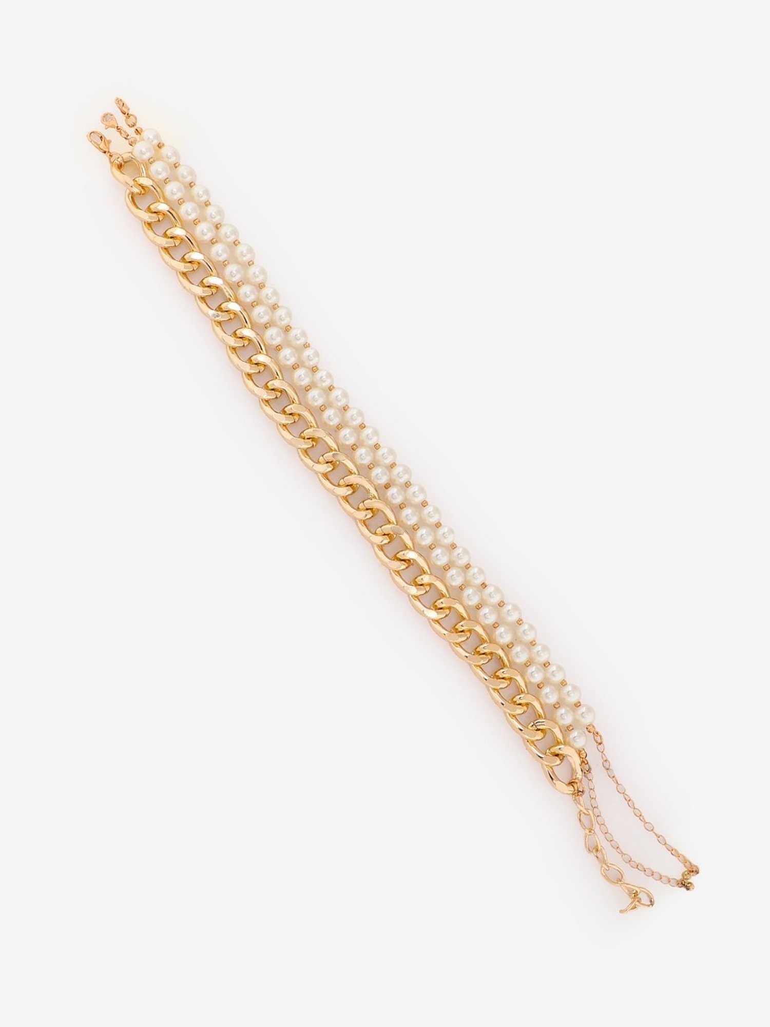 ToniQ White Pearl Gold-Plated Linked Chain Choker Necklace for Women