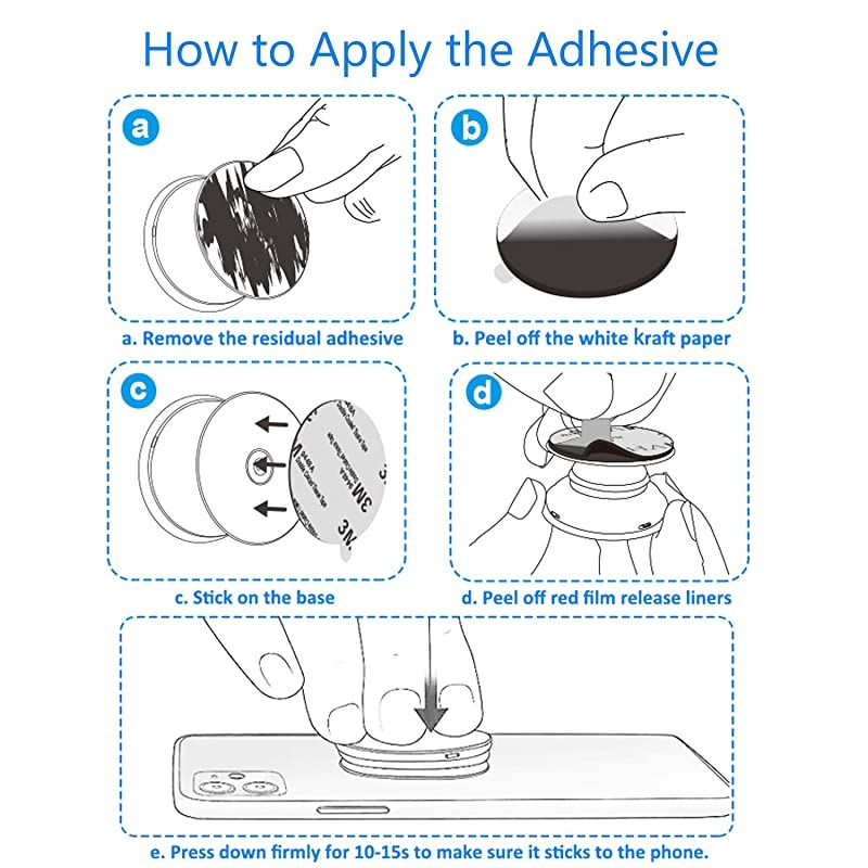 9 Pack Sticky Adhesive Compatible with Socket Base,  Double-Sided Replacement Tape for Collapsible Grip & Stand Back - 9pcs 1.4 inches(35mm) Adhesive Tapes & 6pcs Alcohol Prep Pads