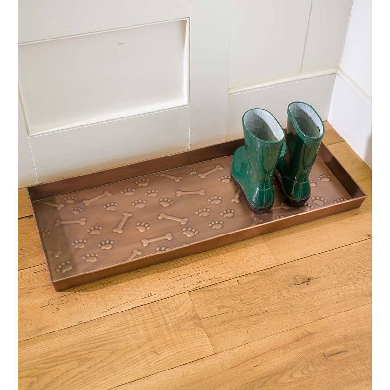 Plow & Hearth - Embossed Metal Boot Tray with Dog Paws and Bones Design