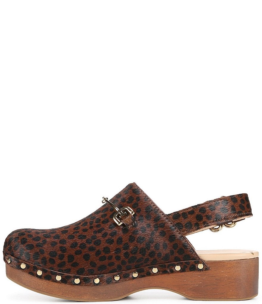 Sam Edelman Hilda Leopard Printed Calf Hair Studded Bit Buckle Clogs
