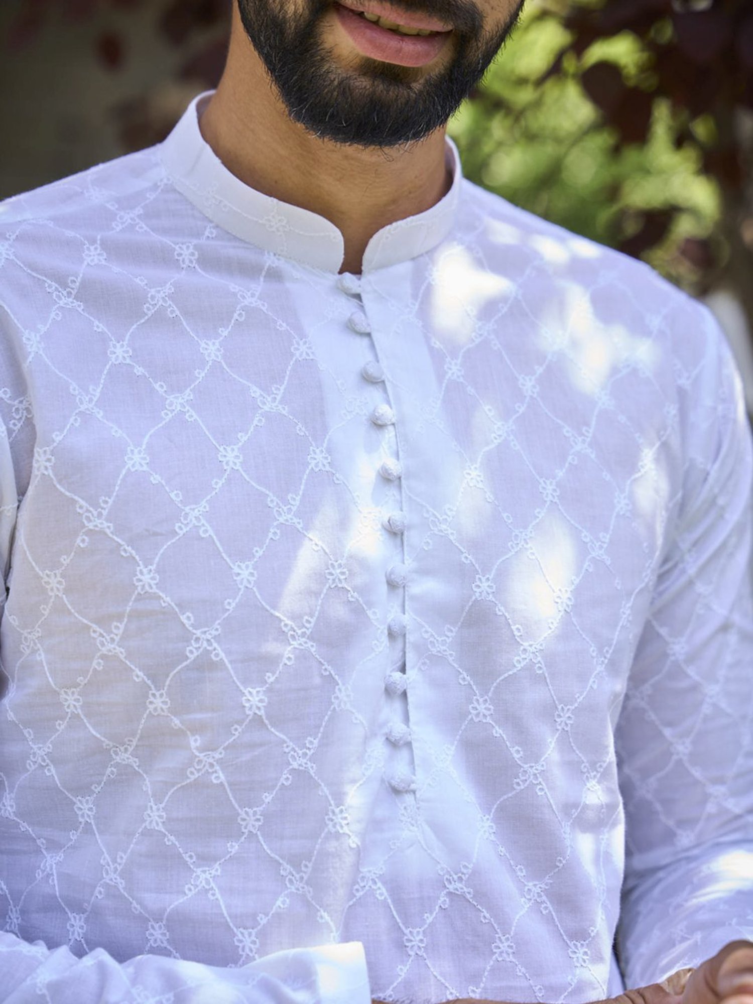 See Designs White Cotton Regular Fit Embroidered Kurta Bottom Set