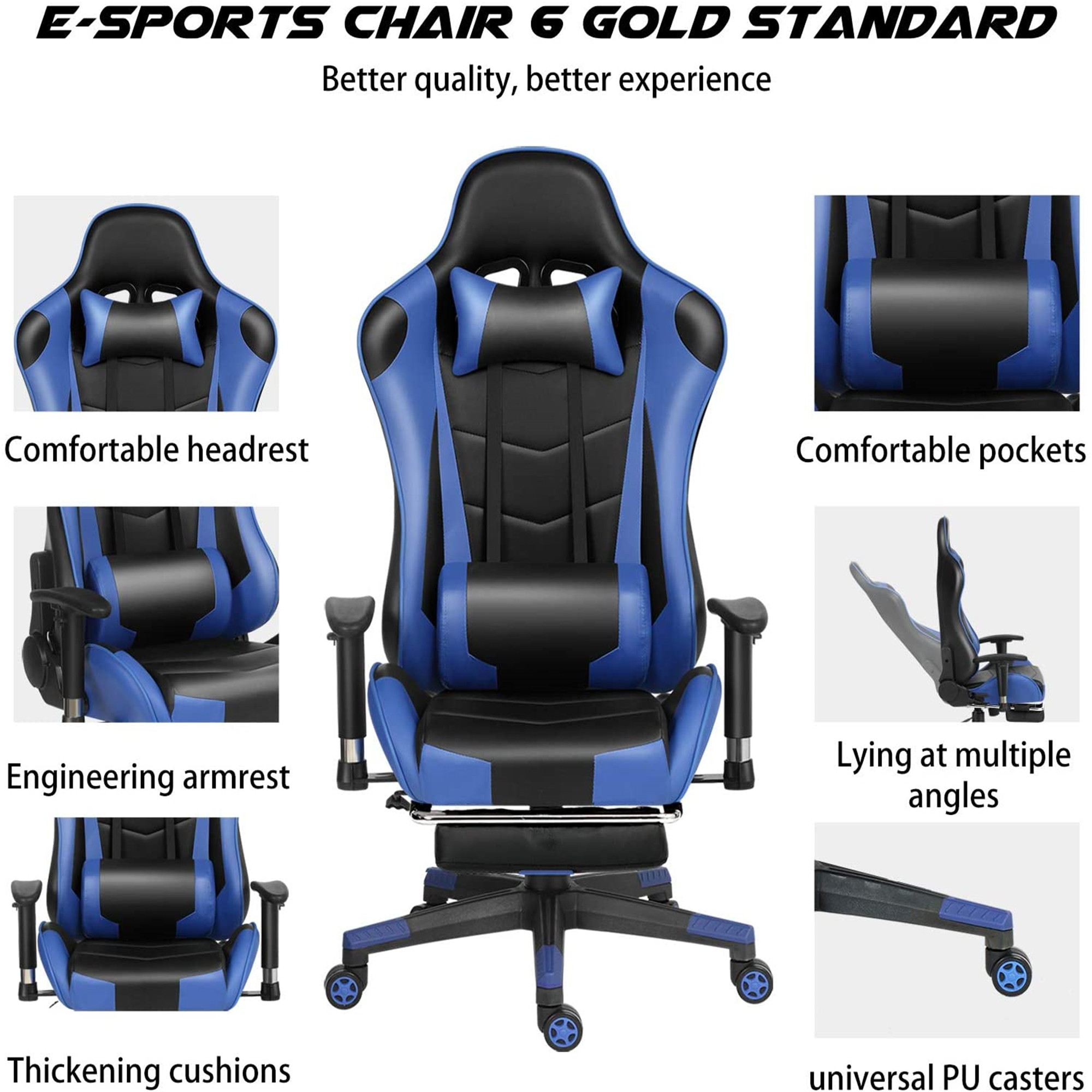 Ergonomic Gaming Chair Racing Chair E-Sports Chair Home Office Chair Computer Game Chair Backrest and Seat Height Adjustable Chair with PU Leather Lumbar Support and Headrest