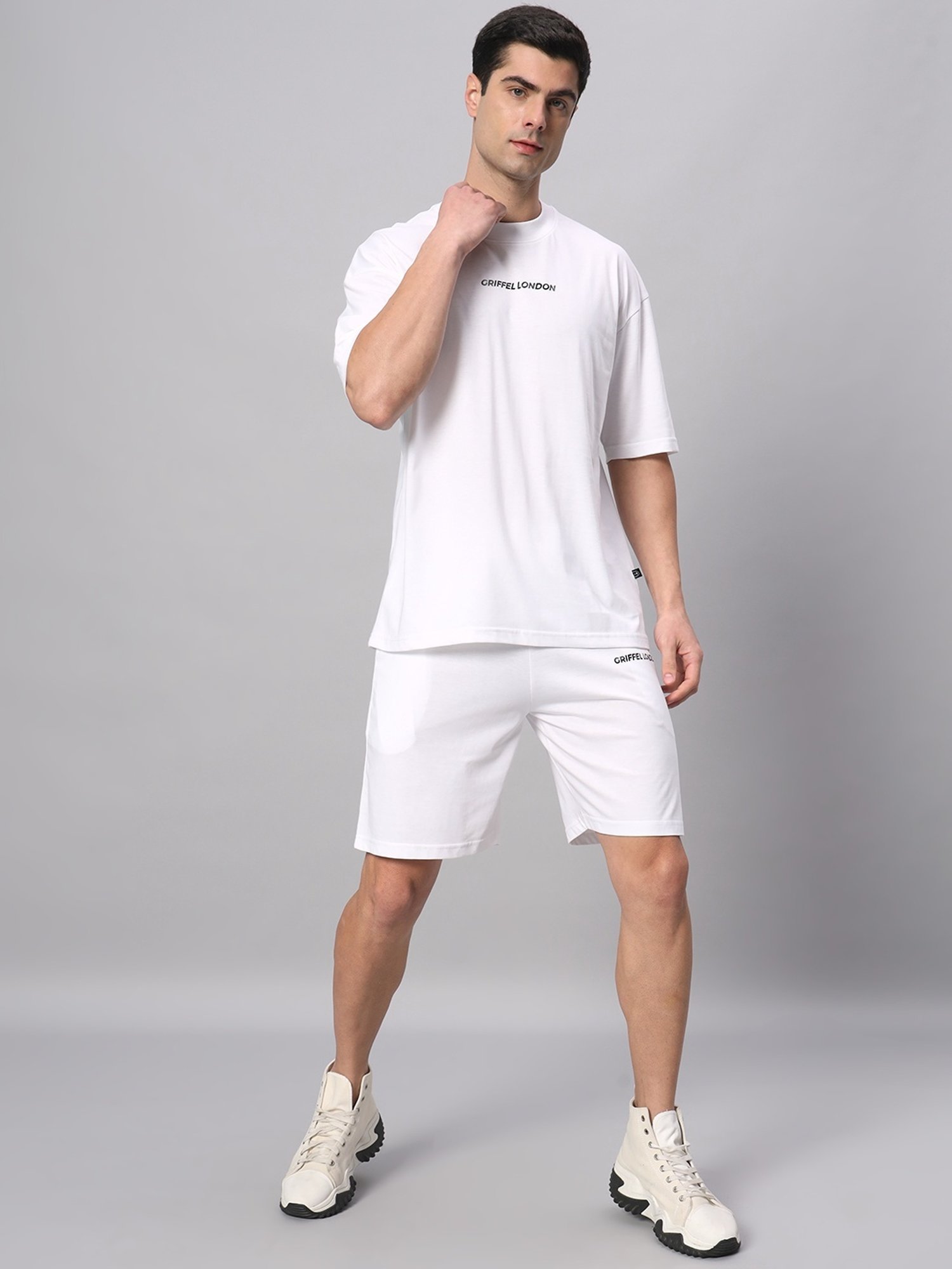 Griffel White Cotton Loose Fit Printed T-Shirt