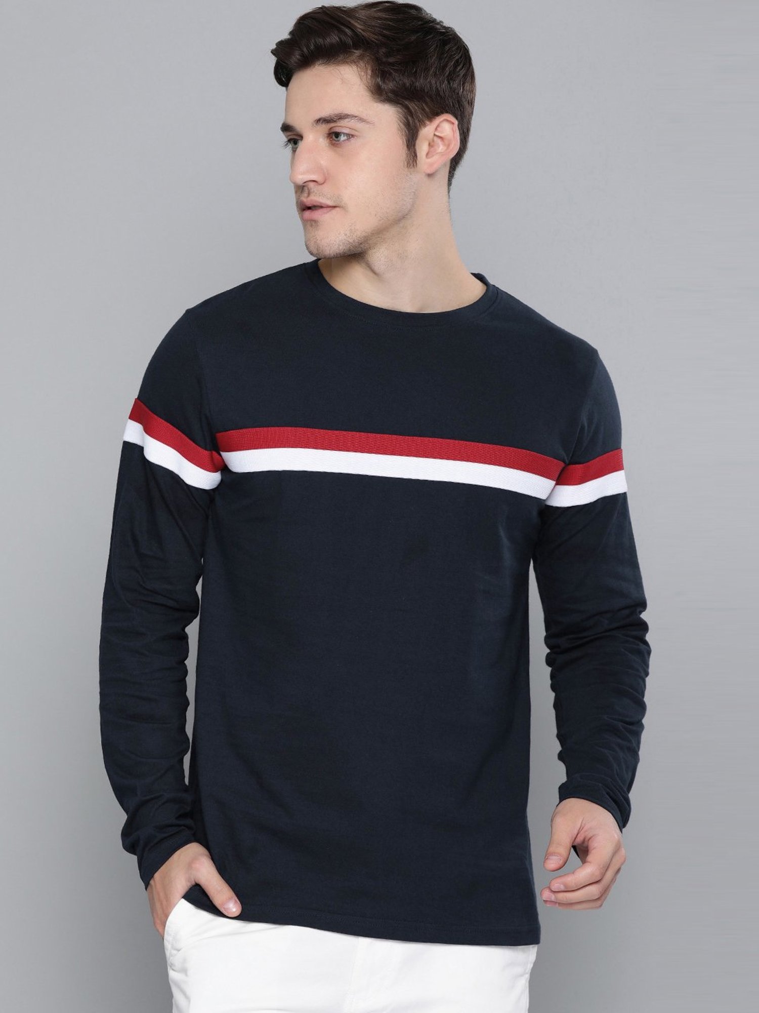 Dillinger Navy Cotton Regular Fit Striped T-Shirt