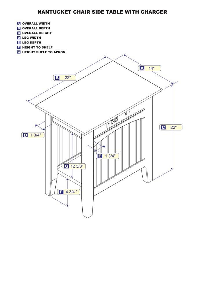 Atlantic Furniture AH13312 Nantucket Chair Side Table with Charger, White