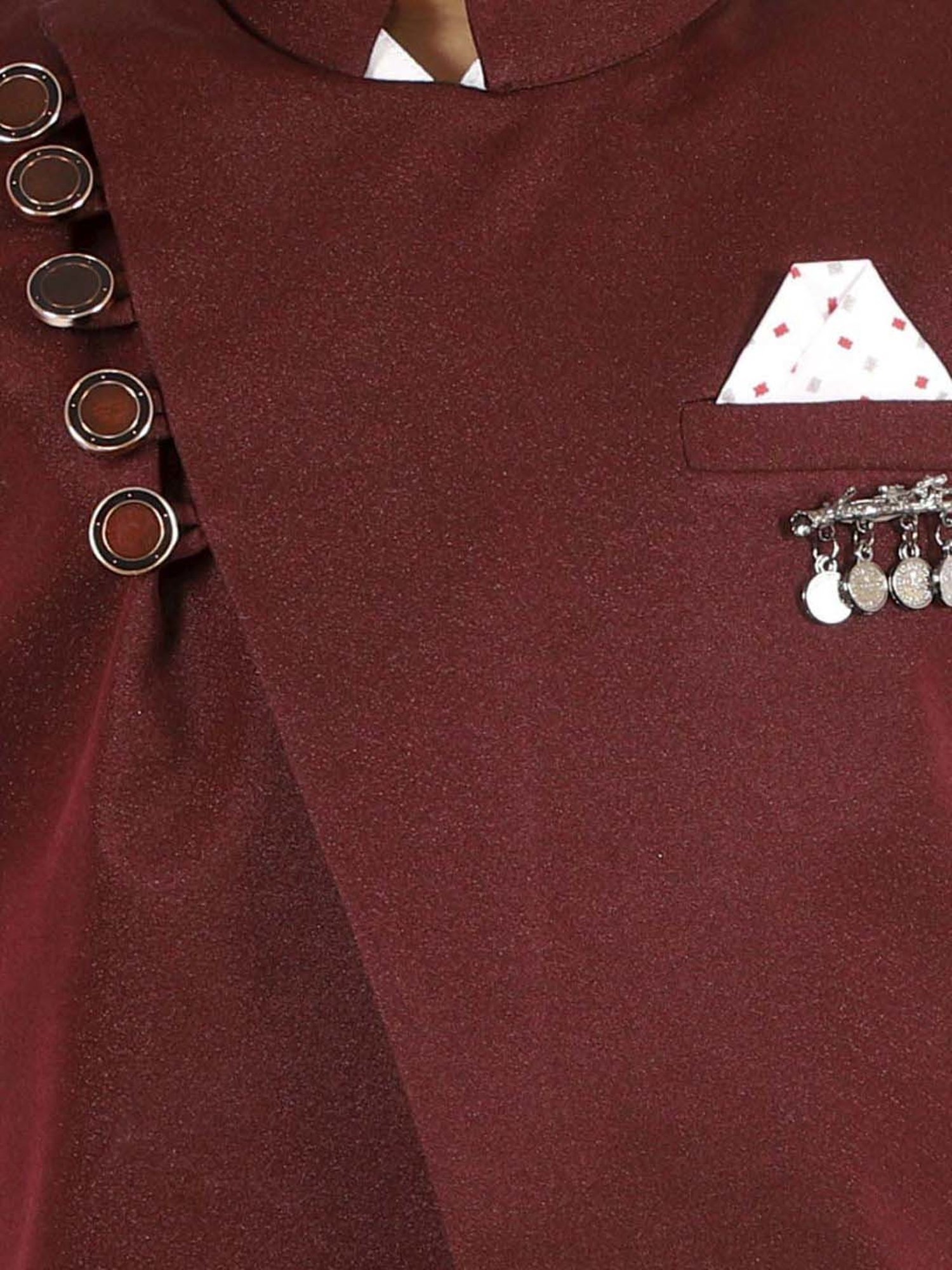 Fourfolds Boys Maroon Solid Full Sleeves Clothing Set