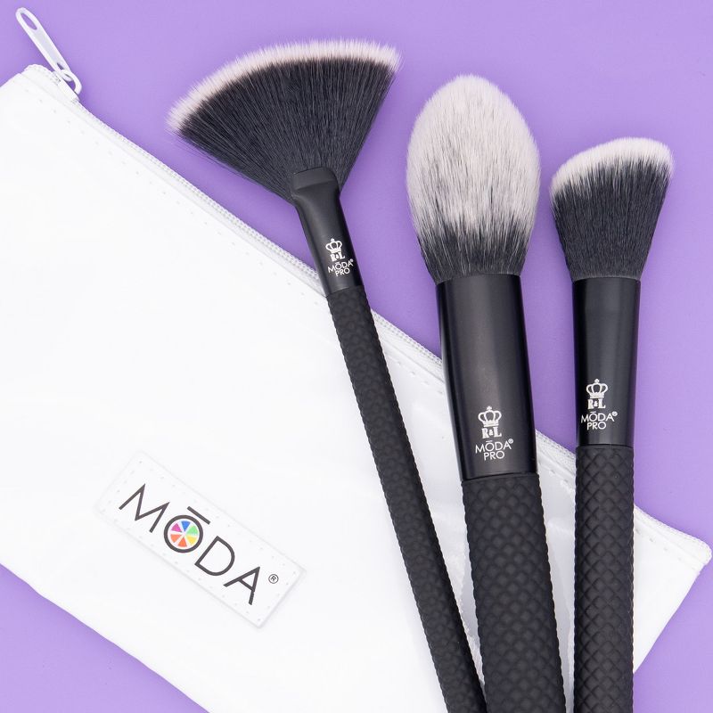MODA Brush Pro 4pc Finishing Black Makeup Brush Set with Zip Case