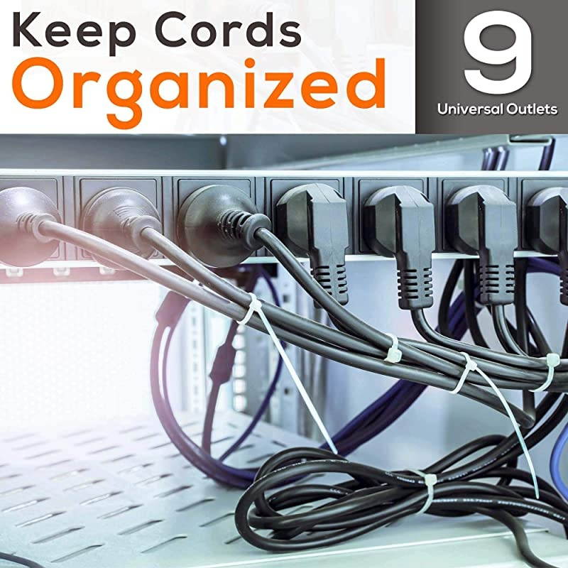 PDU Power Strip Surge Protector - 150 Joules,9 Outlet Strips Surge Protector z - Heavy-Duty Electric Extension Cord Strip - 1U Rack Mount Protection Power Outlet Strip - 9 Front Switch -  PDBC70