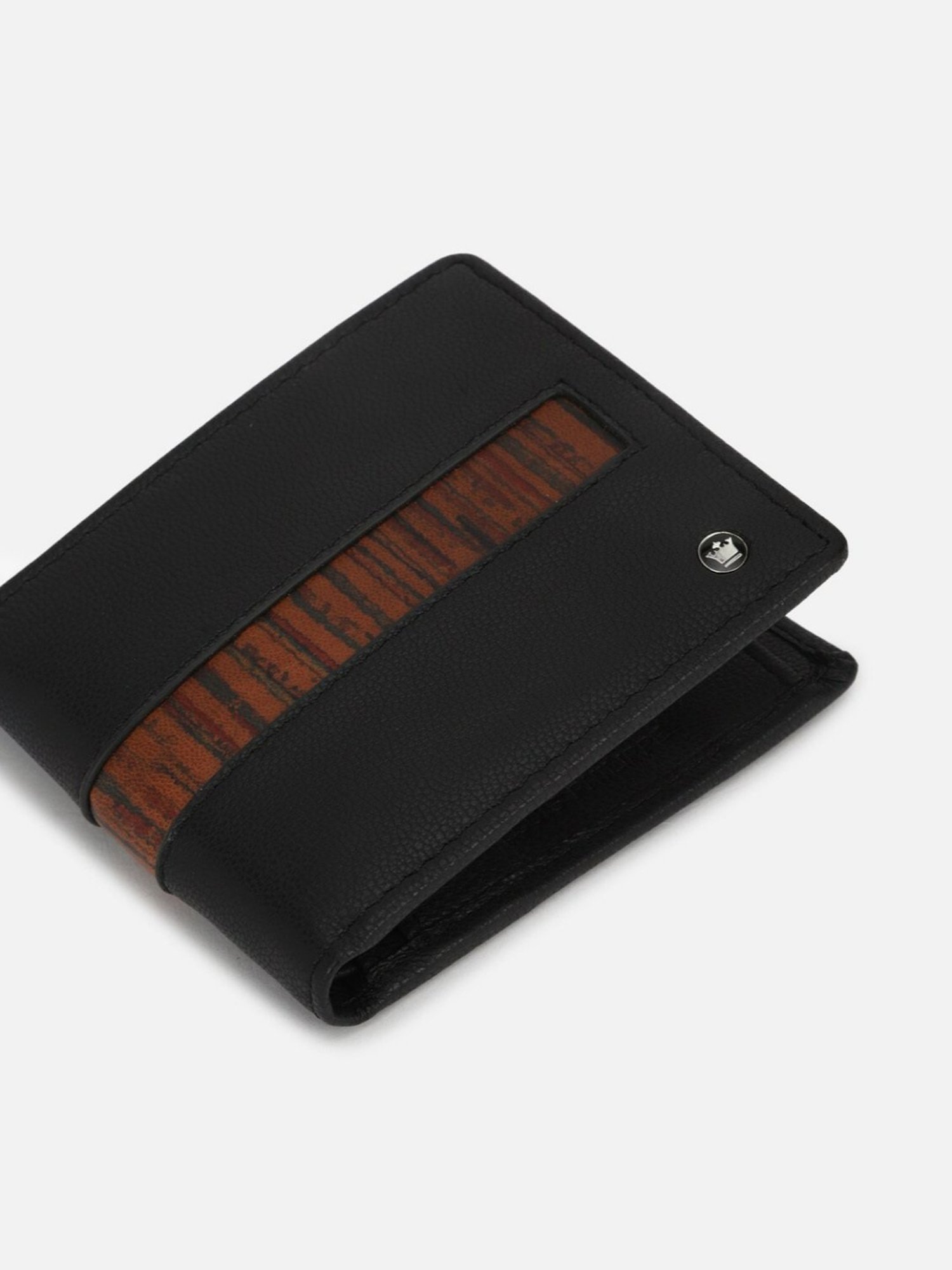 Louis Philippe Black Leather Bi-Fold Wallet for Men