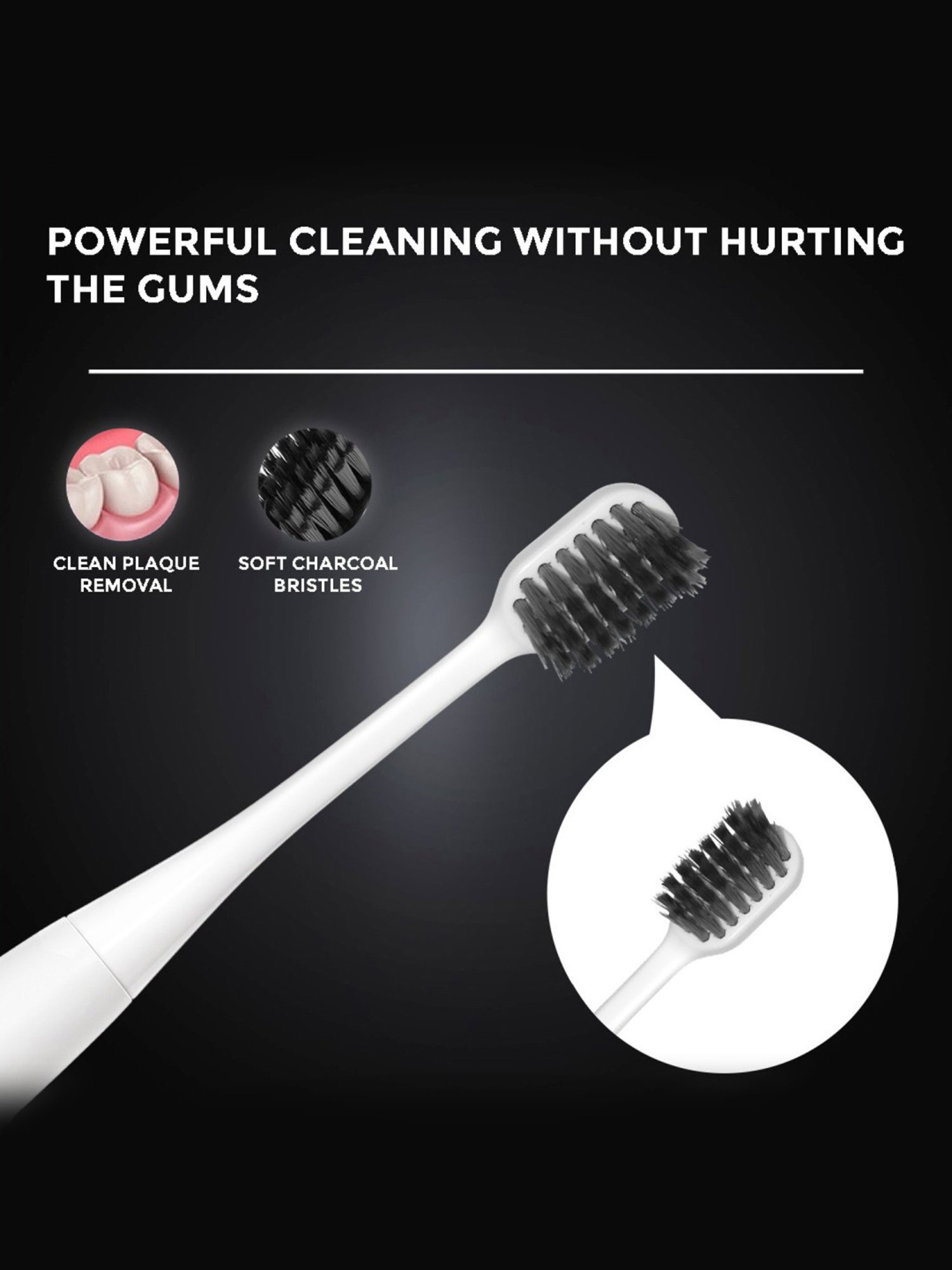 Winston Sonic Electric Toothbrush with Charcoal Bristles AAA Battery Operated (White)