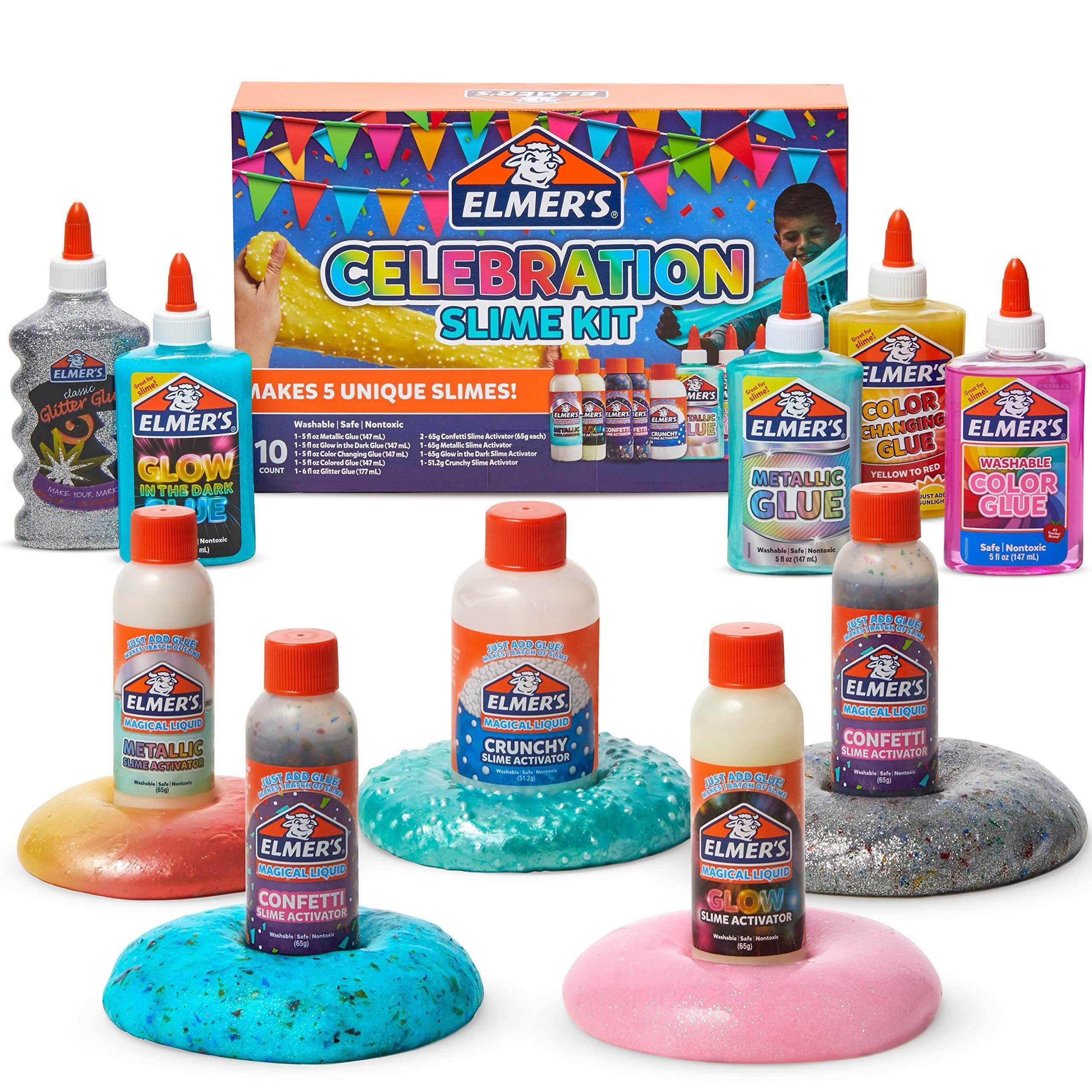 Elmer's Celebration Slime Kit | Slime Supplies Include Assorted Magical Liquid Slime Activators and Assorted Liquid Glues, 10 Count