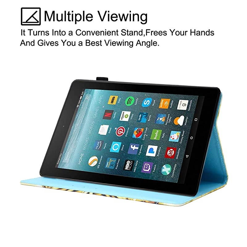 Flip Case for Kindle Fire 7 2015,  Magnetic Leather Stand Protective Case with Card Slots for  Kindle Fire 7 (Only Fit Fire 7" Display 5th Generation 2015 Release) - Blue Eye Cat