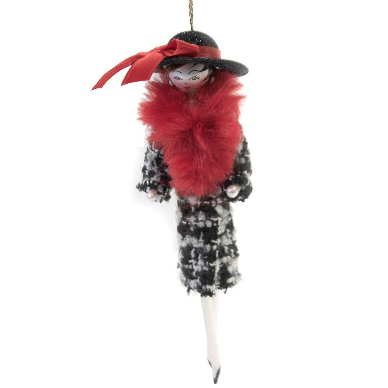 Italian Ornaments 6.5" Judith In Houndstooth Coat Ornament Italian Shopping Diva  -  Tree Ornaments