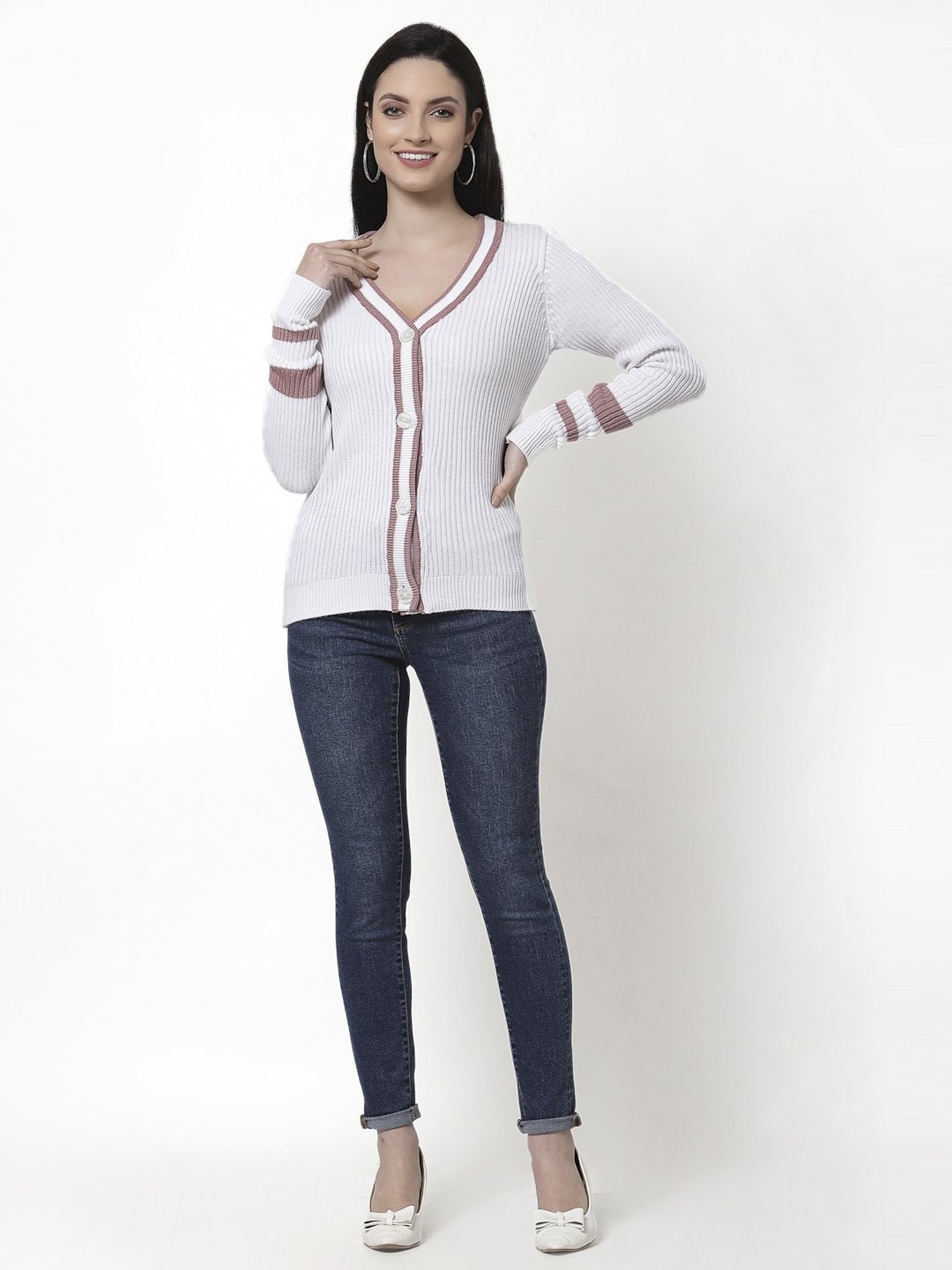 Club York White Regular Fit Cardigan