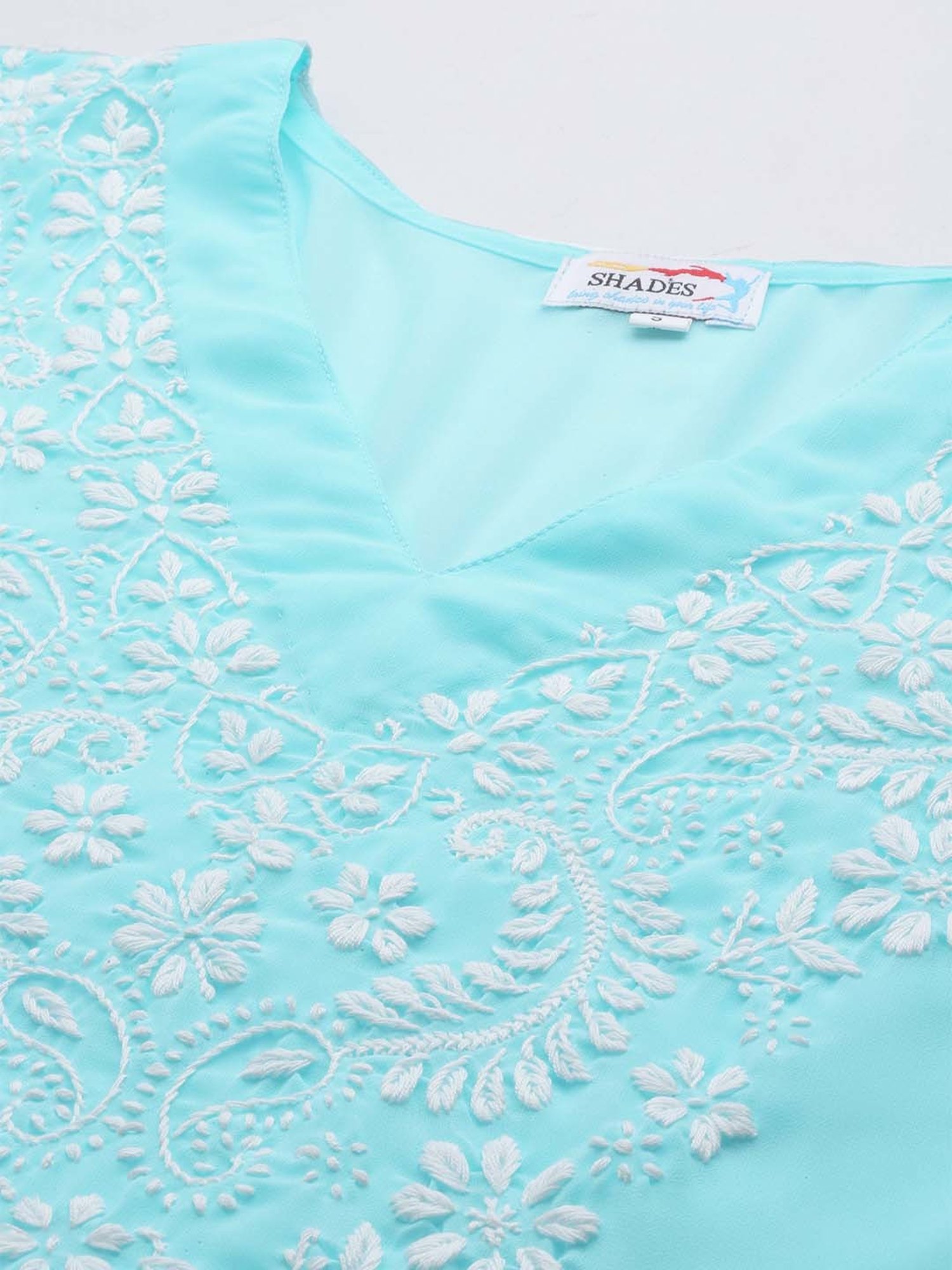SHADES Sky Blue Chikankari Straight Kurta
