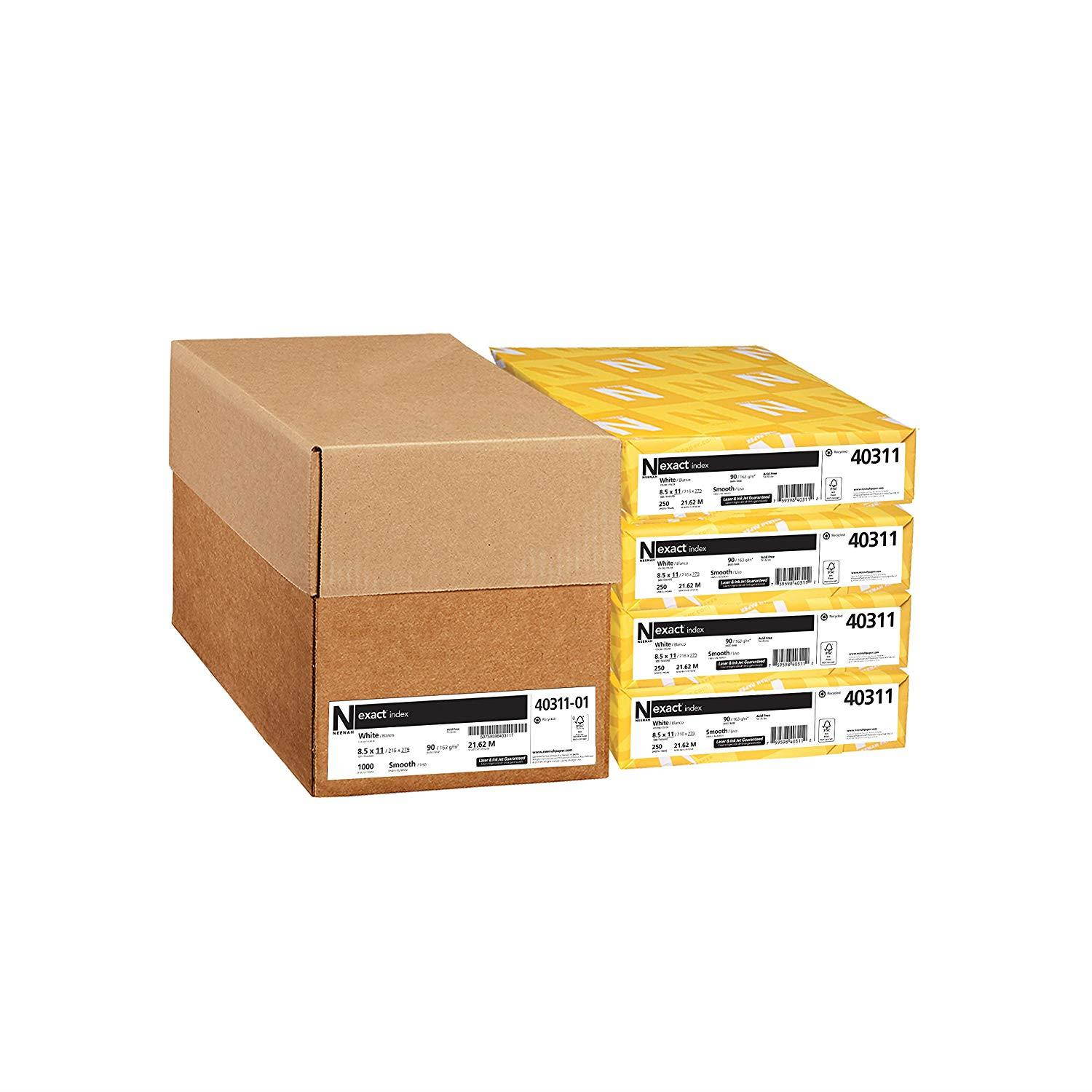 Exact Index Cardstock, 94 Brightness, 90 lb /163 gsm, 1000 Sheets/Carton, 8.5" x 11", White - 40311-01, (Pack of 4)