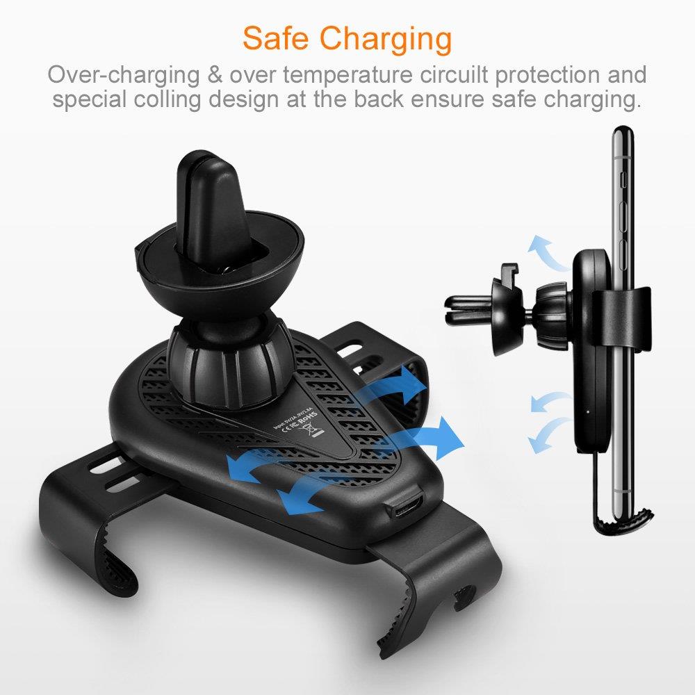 Wireless Car Charger Mount, Icarer Leather Qi Fast Wireless Charger Car Mount Phone Holder for Apple iPhone X iPhone 8/iPhone 8 Plus Galaxy S8/S8 Plus S7/S7 Edge Note 8 and Other Device - Black